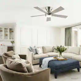 LUCKY ONE - 46" Ceiling Fan with Light Remote 5 Plywood Blades DC Motor 6-Speed - Silver