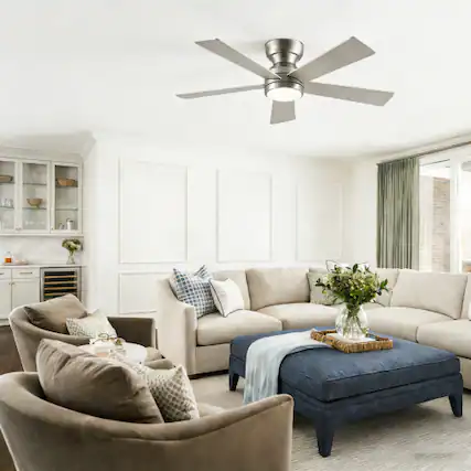 Front. LUCKY ONE - 46" Ceiling Fan with Light Remote 5 Plywood Blades DC Motor 6-Speed - Silver.