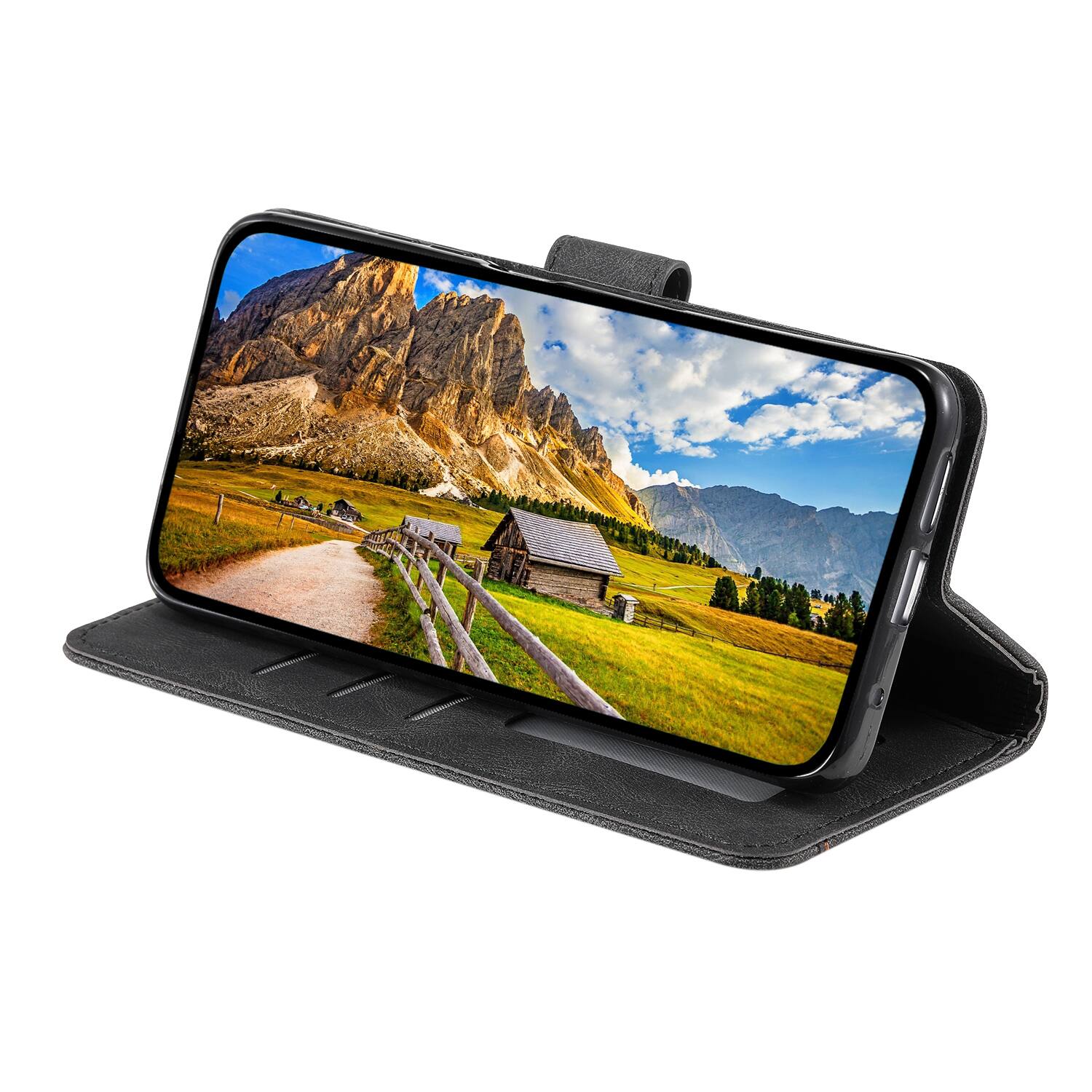 Back. Dteck - Wallet Case for Apple iPhone 17 Pro,Vintage PU Leather Flip Card Holder Kickstand Magnetic Closure Phone Cover - Black.