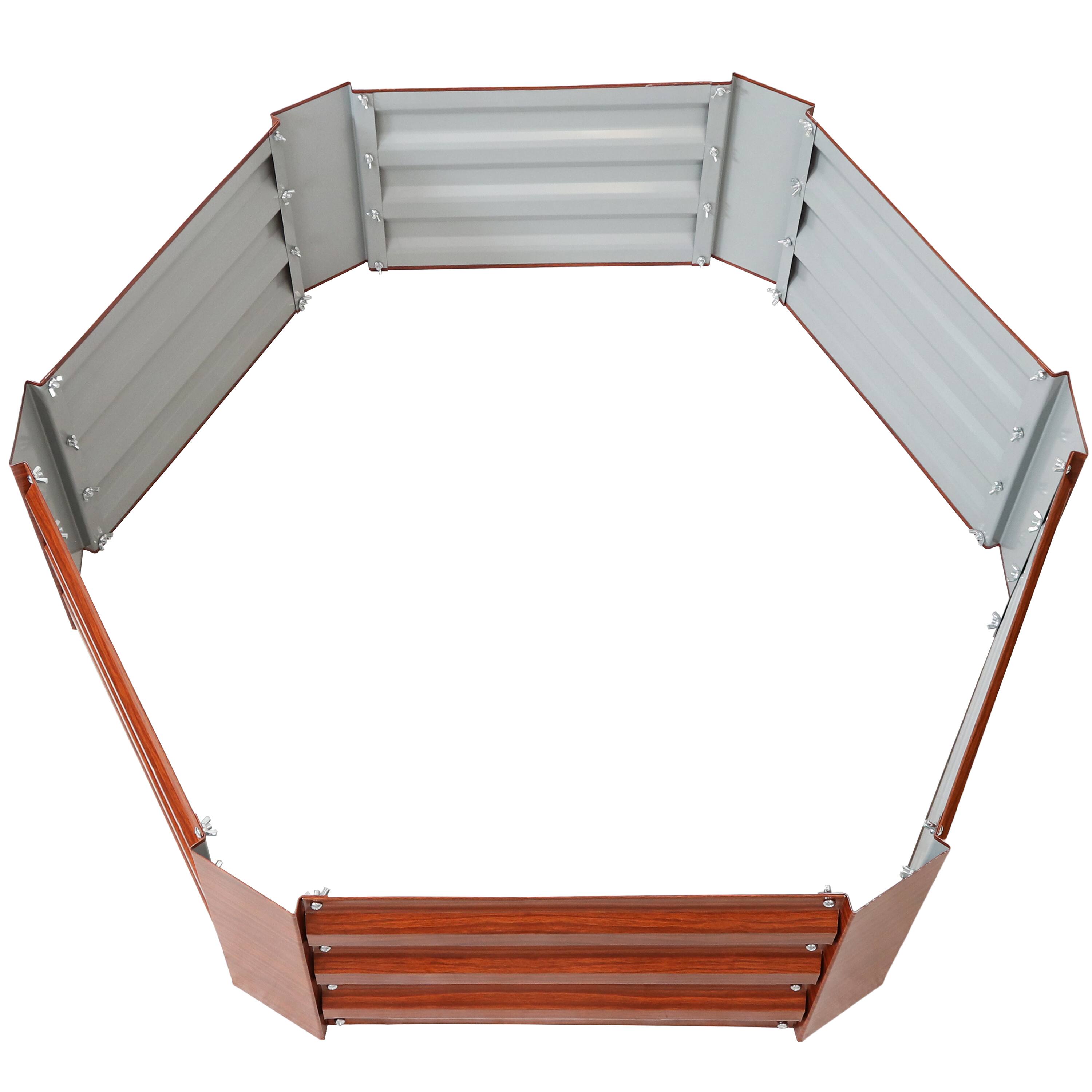 Alt View 8. Sunnydaze - Galvanized Steel Hexagon Raised Garden Bed - 40 in - Woodgrain.