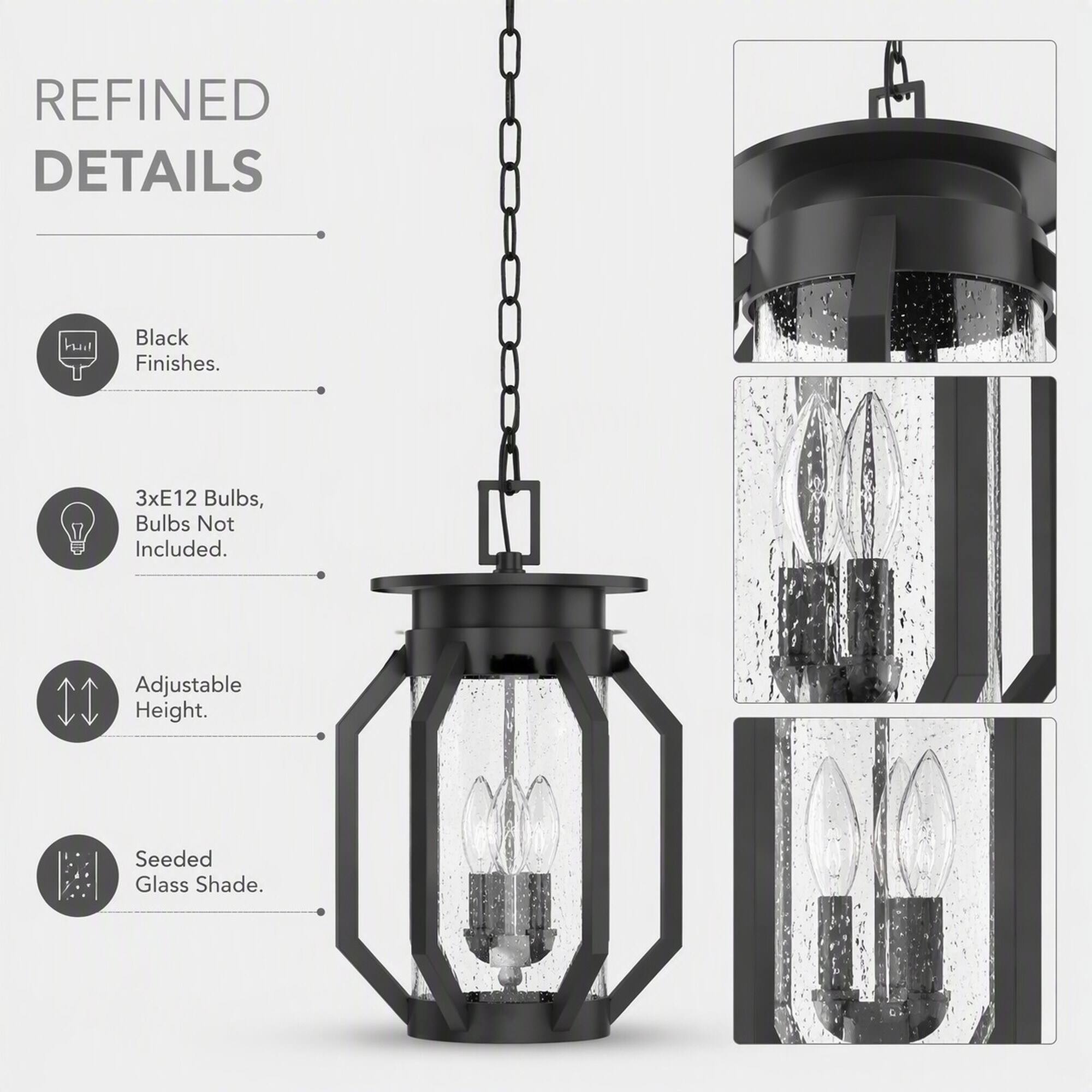 RYHNUYNE 3 Light 18 In Oil Rubbed Bronze Outdoor Hanging Lantern, Iron ...