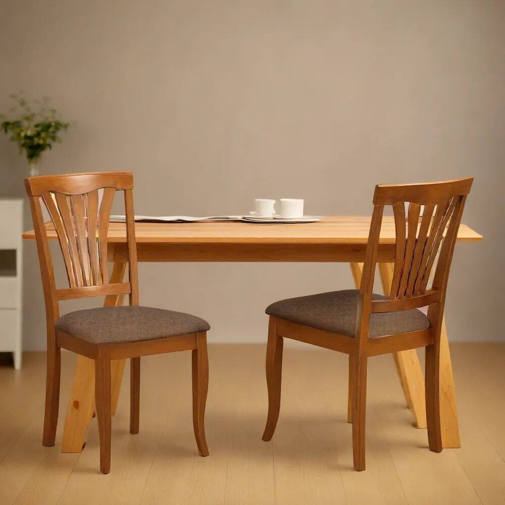 Back. FurniFact - Elegant Wooden Dining Chairs – Linen Fabric Kitchen Chairs - Saddle Brown.