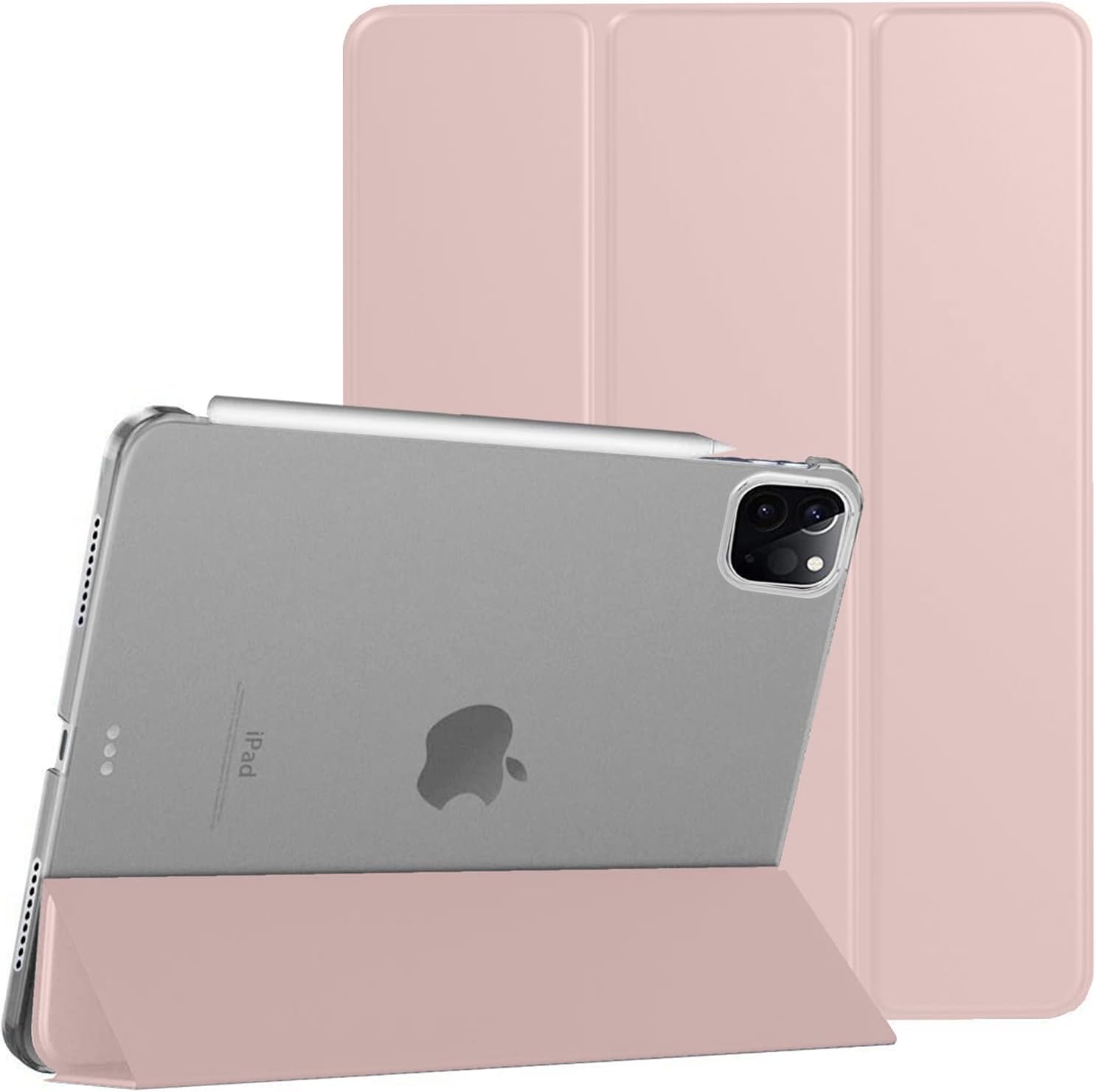 Front. DuraSafe Cases - iPad Pro 12.9" 4th Gen 2020 Slim Tri-Fold Smart Case with Dual-Angle Stand A2229 A2069 A2232 A2233 A2378 A2461 A2379 - Light Pink.
