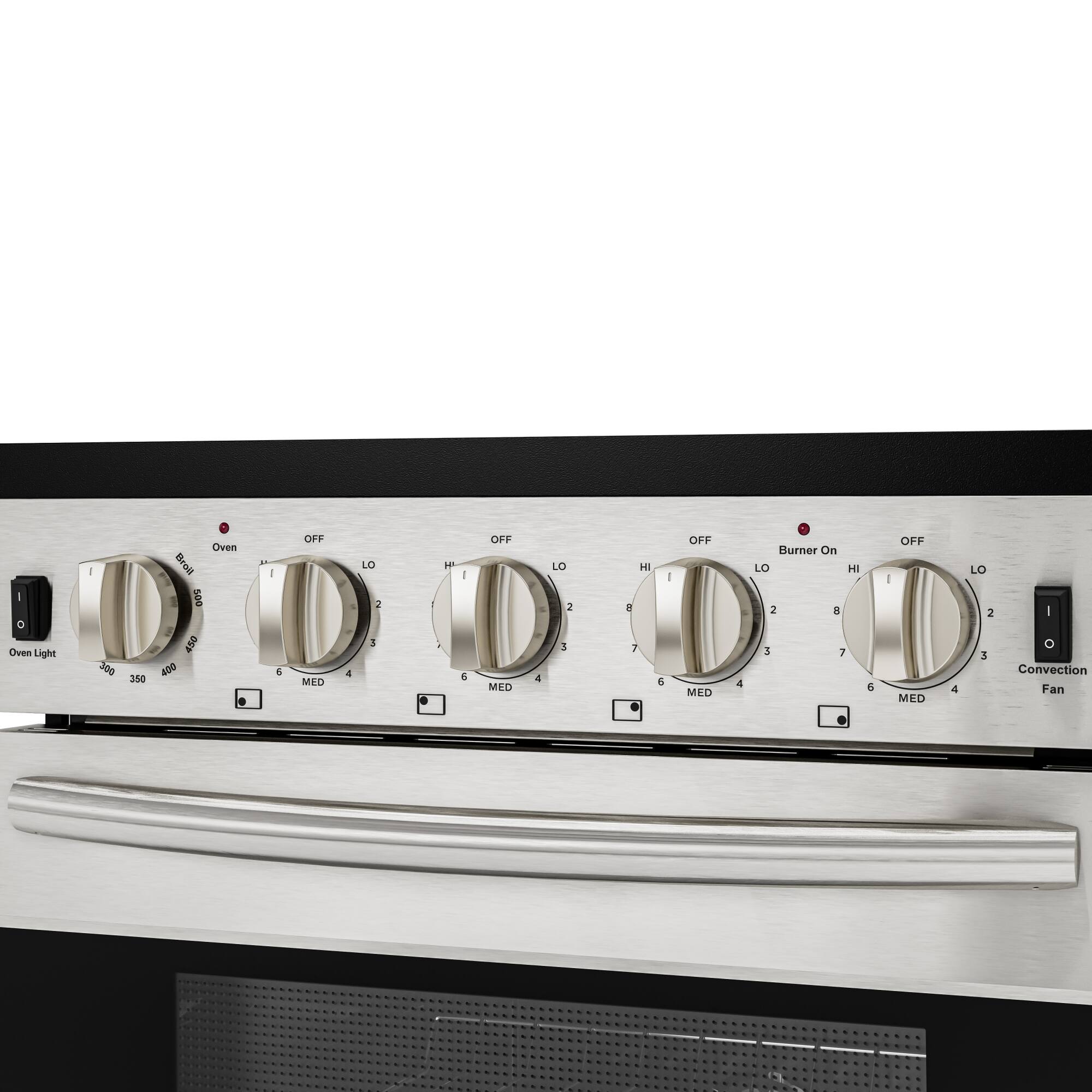Oven Light - 300  
Oven - 350 400 450 500 DEF 400 - 6 OFF MED 4 LO 7  
Burner On - LO HI 2 3 7 & OFF I MED 4 LO 2  
Convection Fan