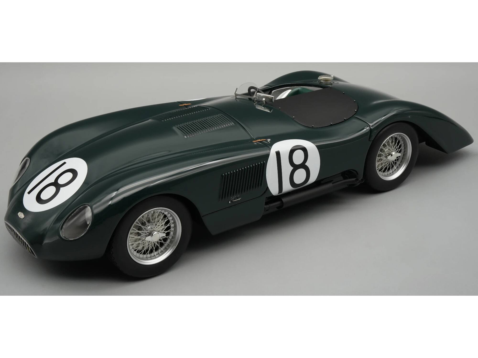 Front. Tecnomodel - Jaguar C-Type Longtail #18 "24 Hours of Le Mans" (1952) "Mythos Series" with Display Case 1/18 Model Car by Tecnomodel.