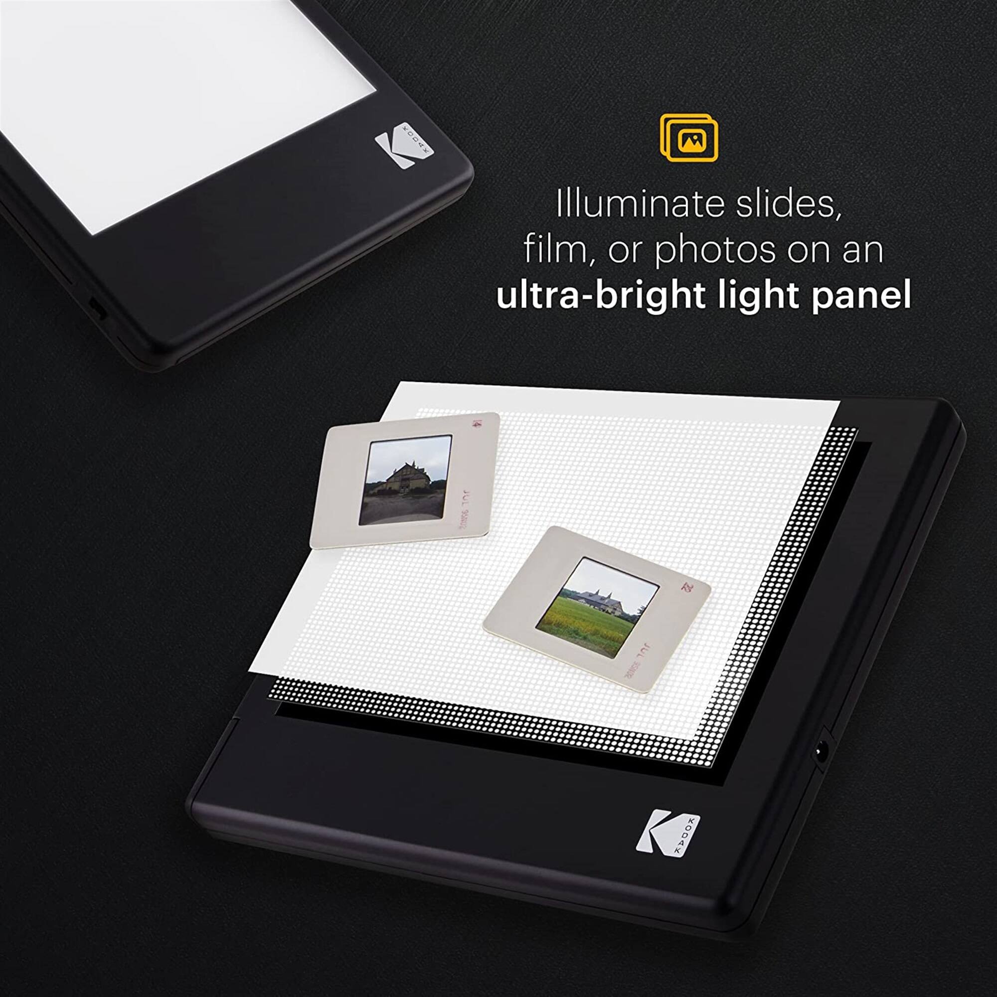 Illuminate slides, film, or photos on an ultra-bright light panel