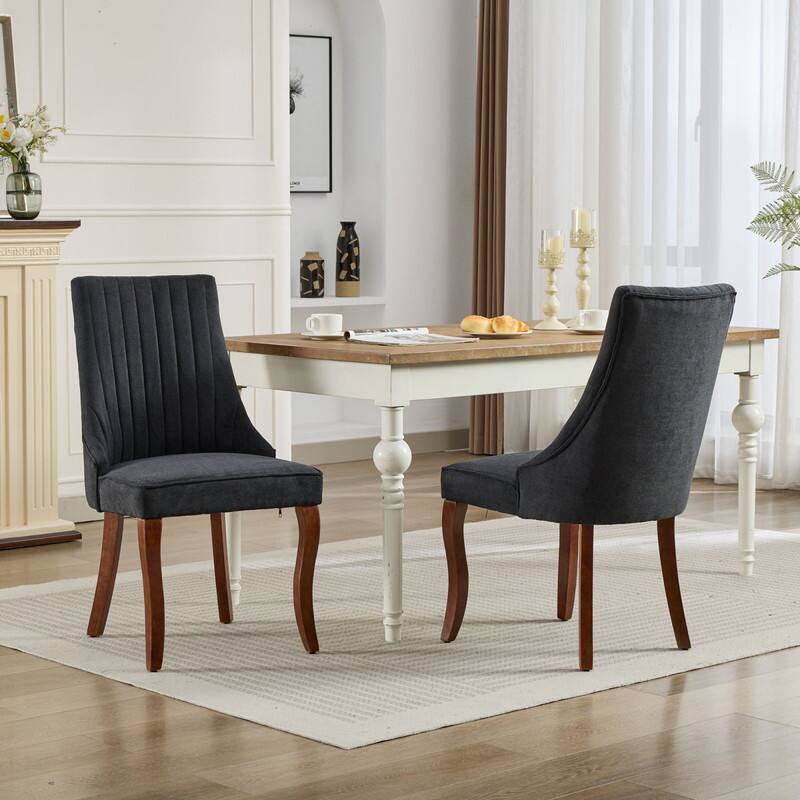 Alt View 2. HTUTWOO - Fabric Dining Chairs with High Back & Curved Solid Wood Legs, Set of 2 for Dining Room, Kitchen, Home Use for Families - Black.