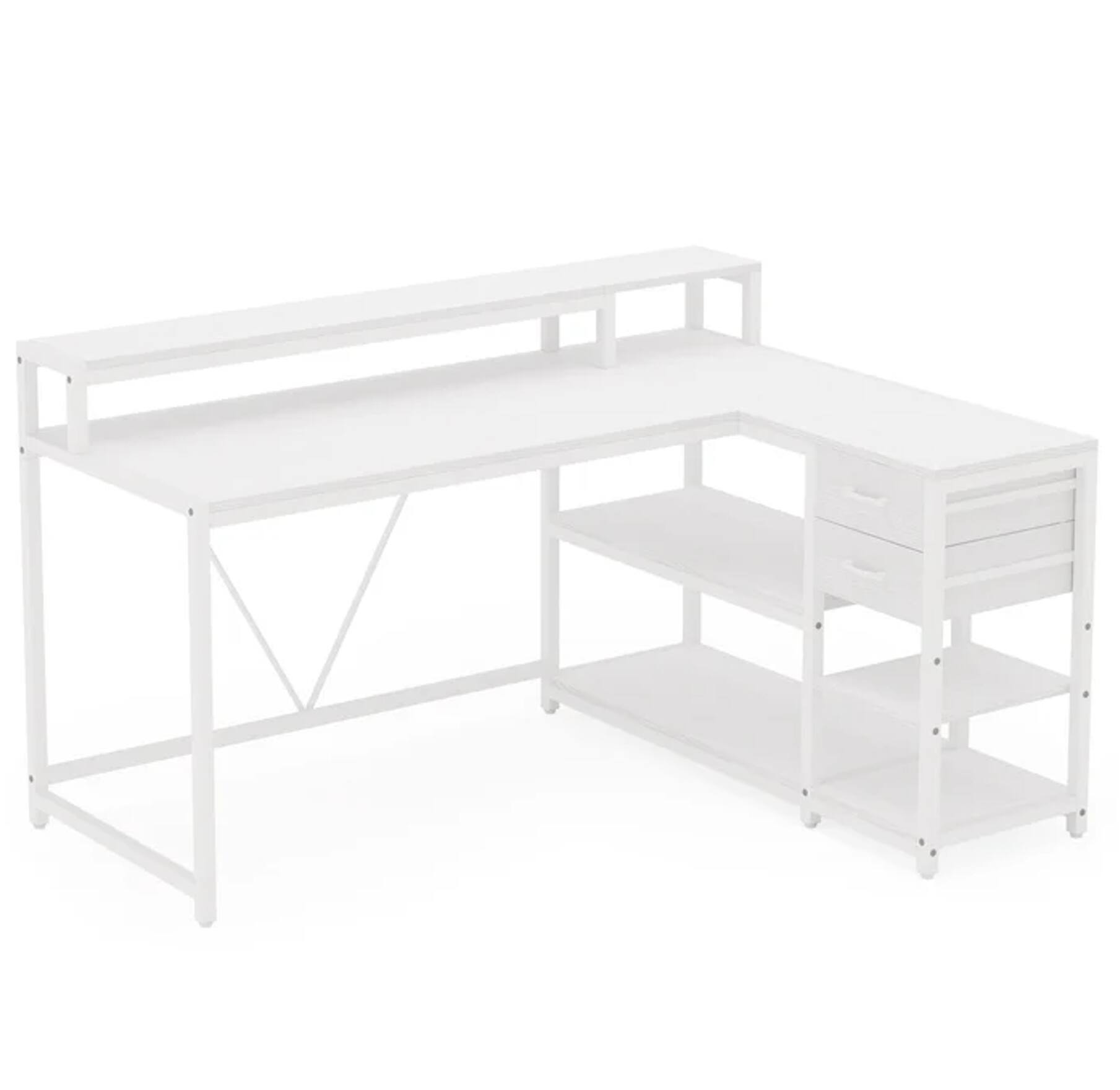 Left. Forest'nSky - Reversible L-Shaped Office Desk with Spacious Workstation for Computers - White.