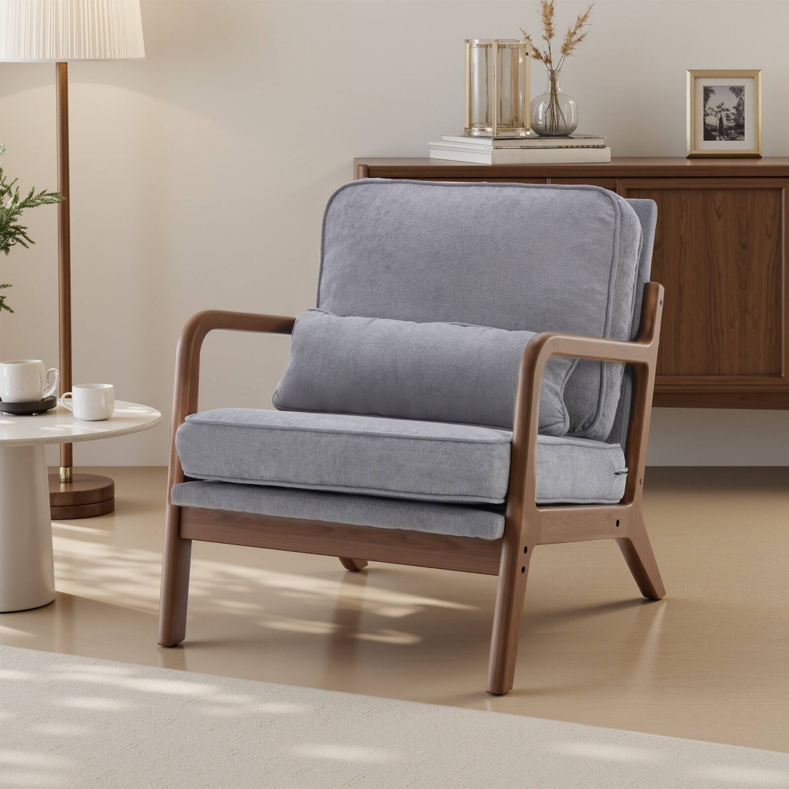 Front. AENKYO - Upholstered Accent Chairs Side Chair with Armrests and Padded Backrest for Living Room - Grey.
