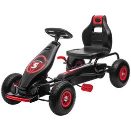 BreeBe - Aosom Kids Pedal Go Kart Ride On, Ergonomic, Treaded Wheels, Suspension, Hand Brake, Ages 5-12, Boys & Girls - Red