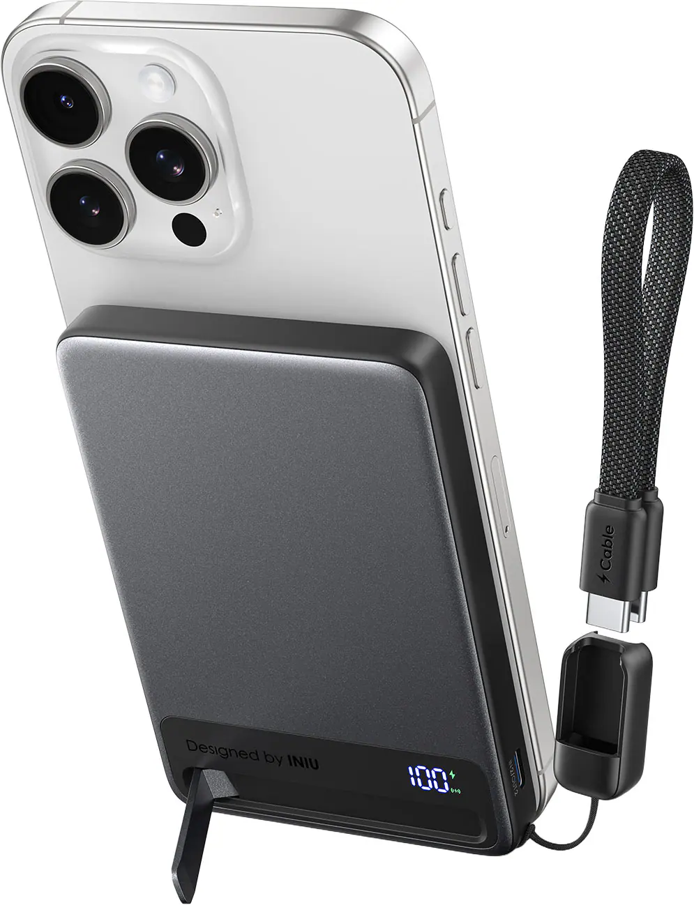 INIU - MagPro Slim 10K Qi2 Power Bank 15W Qi2 Wireless Power Bank for iPhone 17, 16, 15, 14, 13, 12 - Black