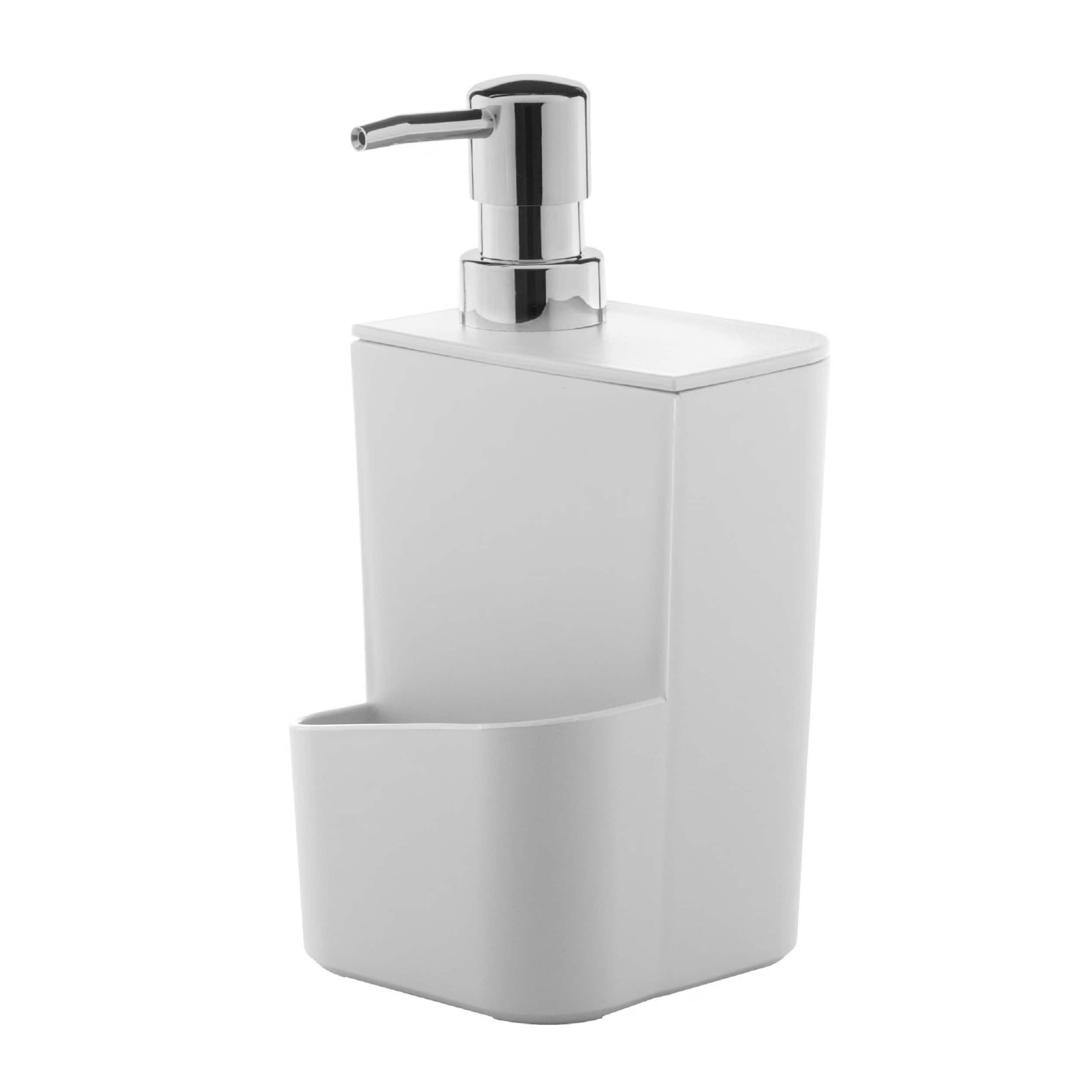 OU - 22oz Soap Dispenser with Sponge Holder, Kitchen Soap Pump, Sink Sponge Holder with Drainage - White