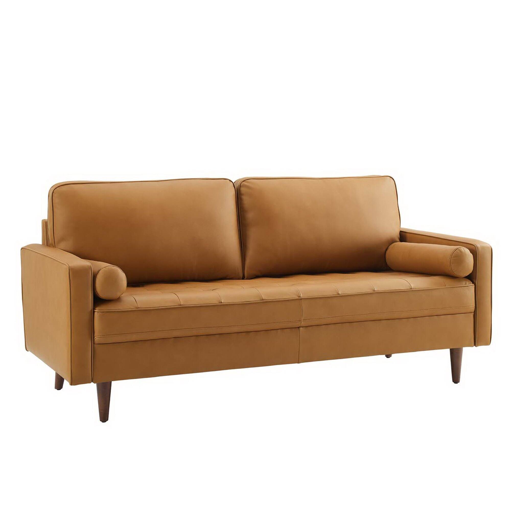 Angle. Modway - Valour Leather Sofa by Modway - Tan.