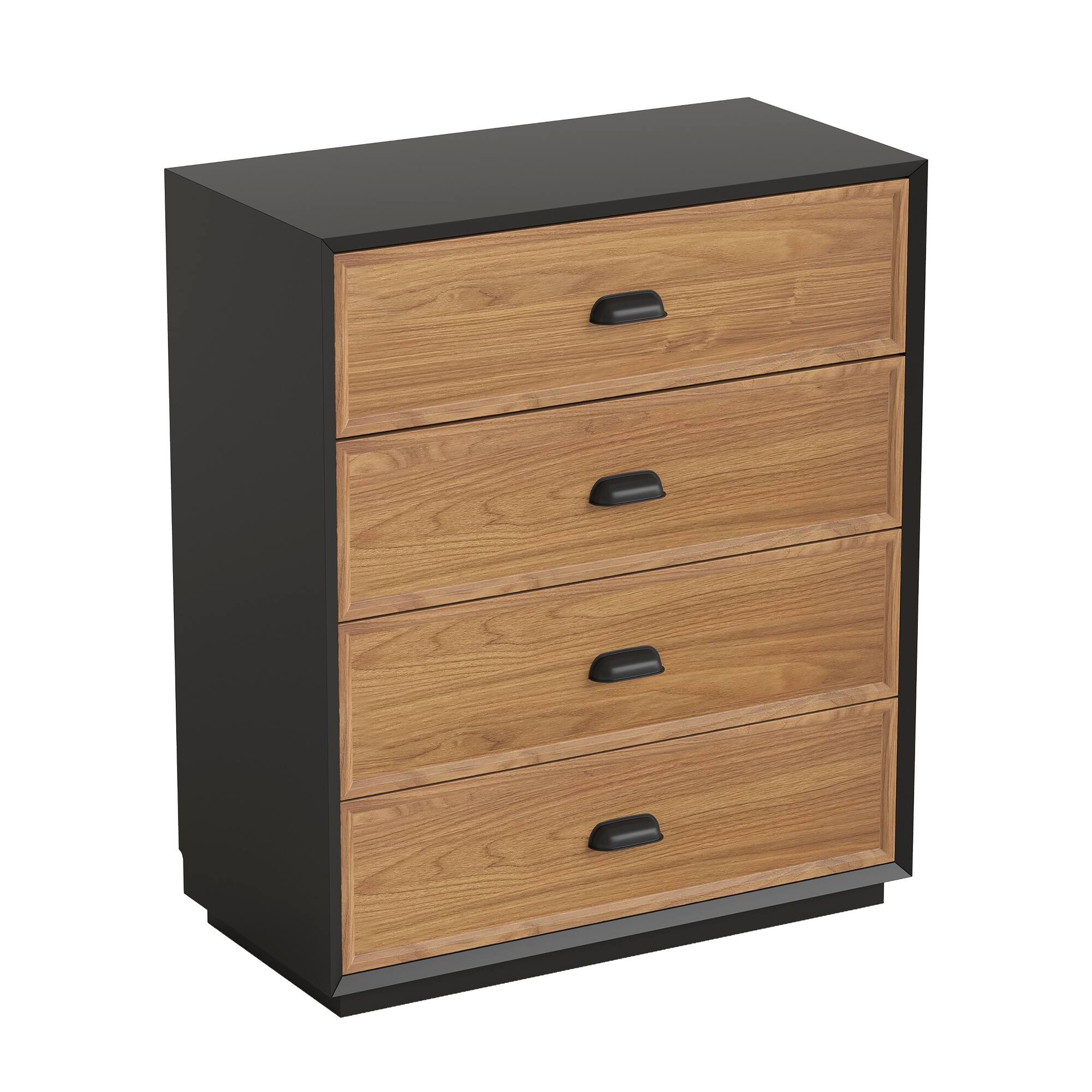 Alt View 4. luck idea - Mid-Century Modern 31.49" Solid Wood Nightstand with 4 Drawers, Bedside Table - Walnut Color.