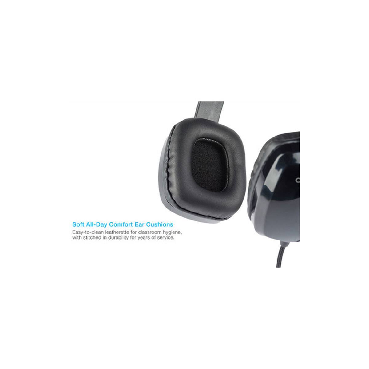 Soft All-Day Comfort Ear Cushions  
Easy-to-clean leatherette for classroom hygiene, with stitched in durability for years of service.