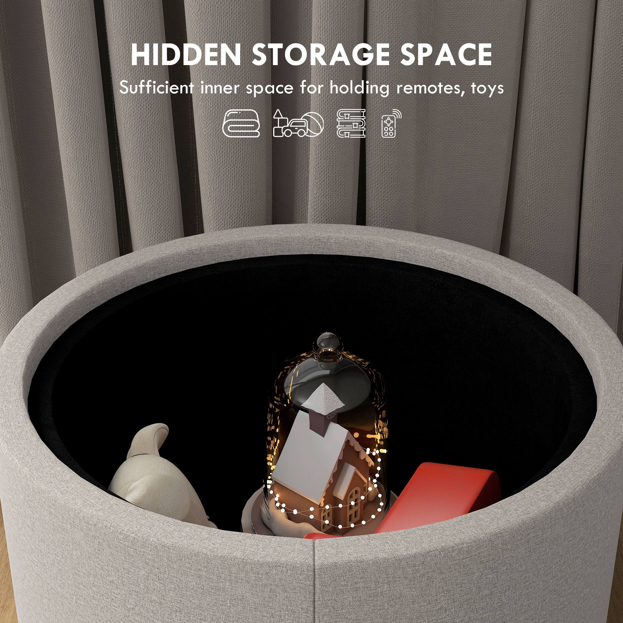 HIDDEN STORAGE SPACE
Sufficient inner space for holding remotes, toys