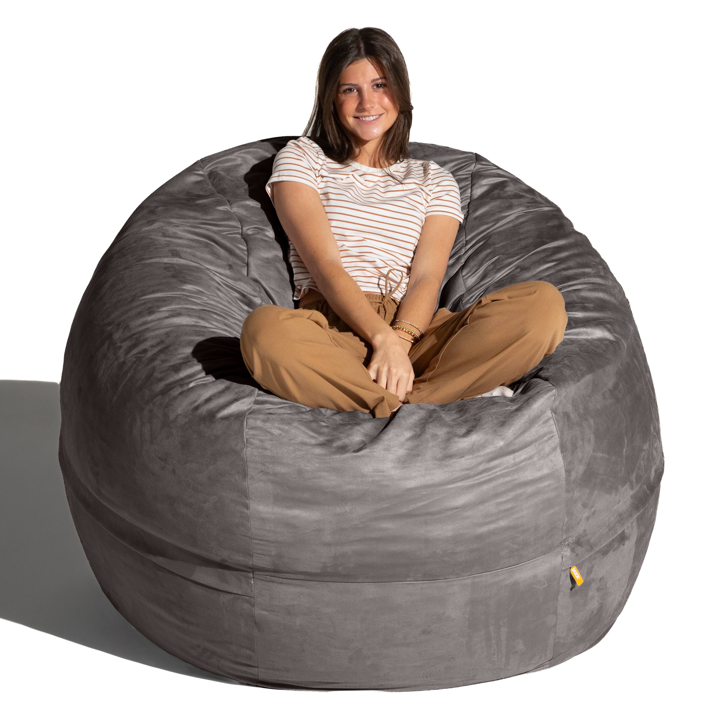Angle. Jaxx - Jaxx Basics 5 Foot Large Adult Bean Bag Chair, Oversized with Filler, Gray - Gray.