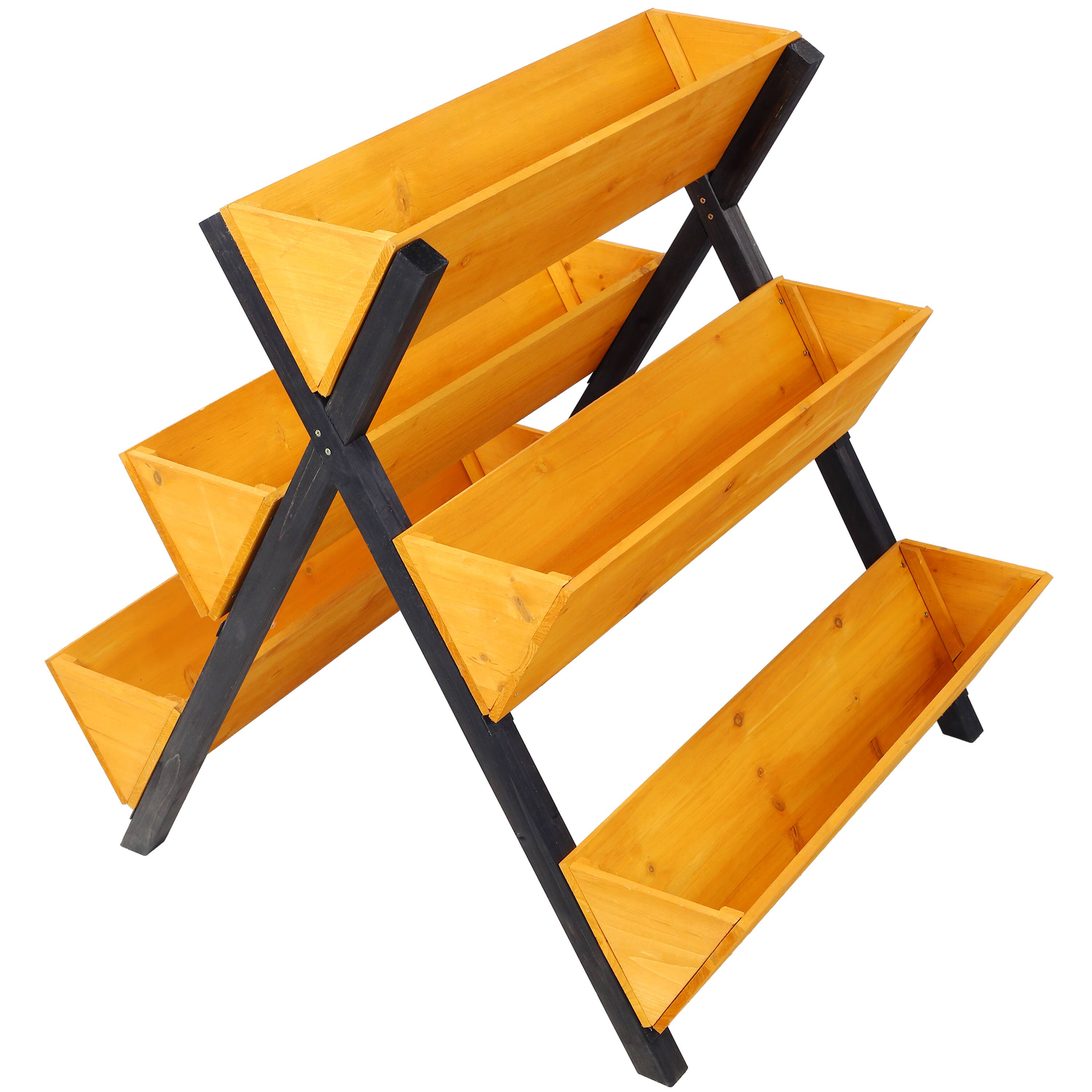 Left. GOODSILO - 3-Tier Wooden Vertical Raised Garden Bed with Legs - Elevated Planter for Flowers, Herbs, and Vegetables - Brown.