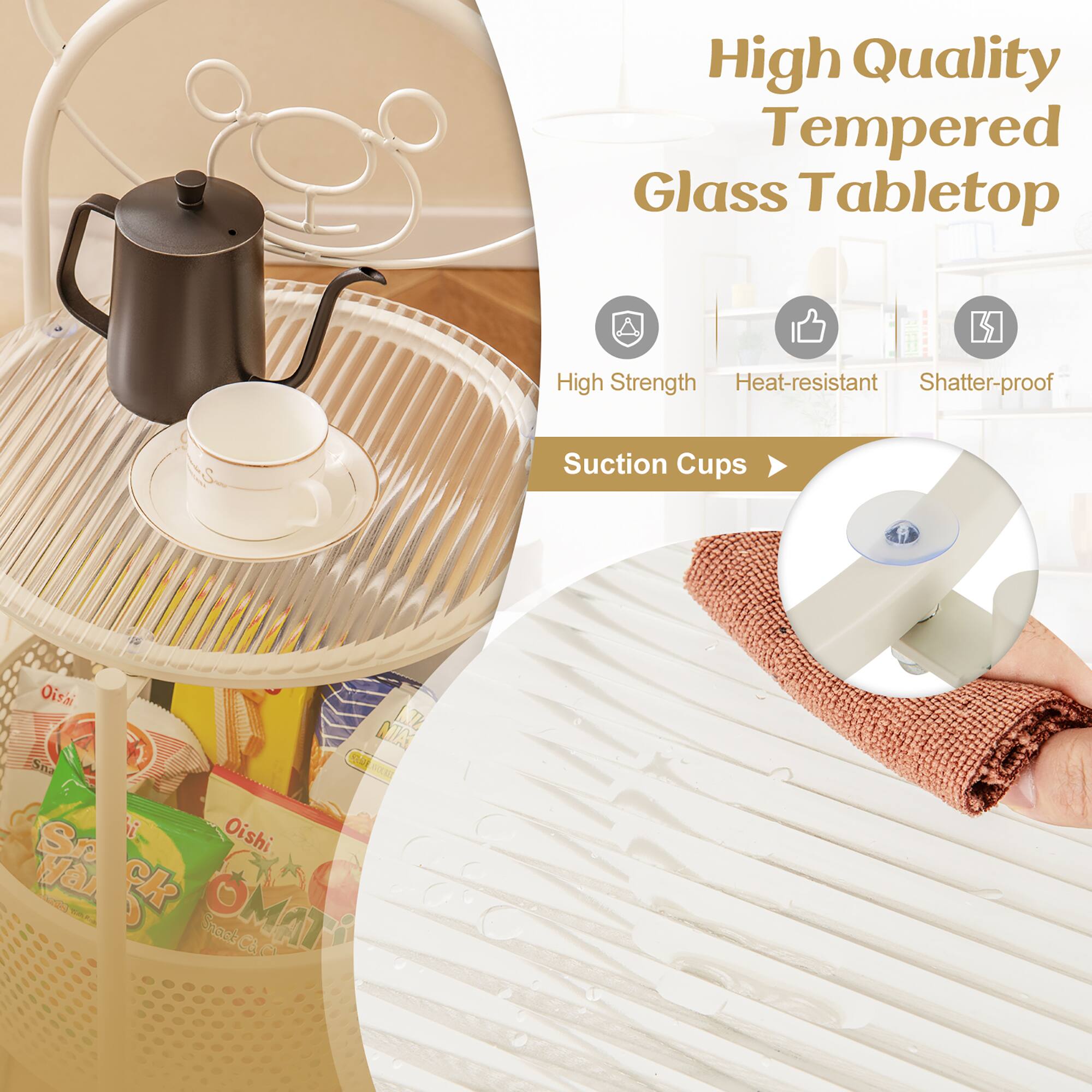 High Quality Tempered Glass Tabletop

High Strength  
Heat-resistant  
Shatter-proof

Suction Cups