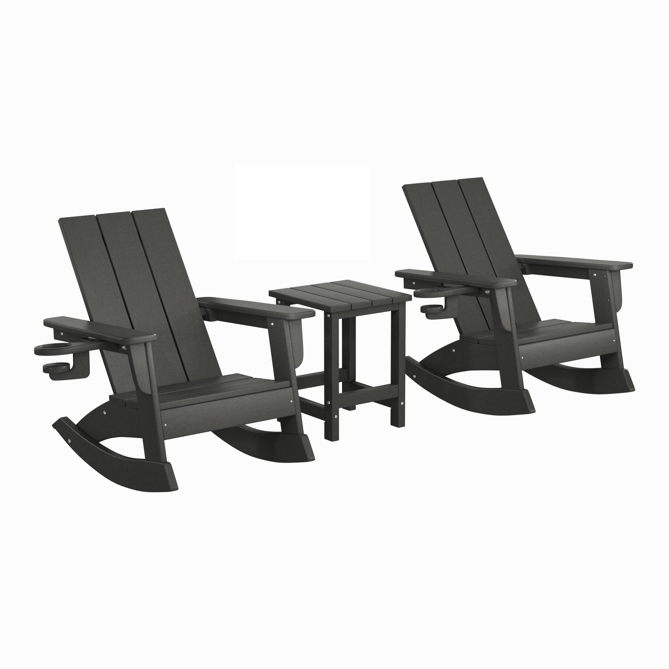 Front. WestinTrends - WestinTrends Ashore 3-Piece Kids Modern Rocking Chair With Cup Holder and Square Side Table Set - Gray.