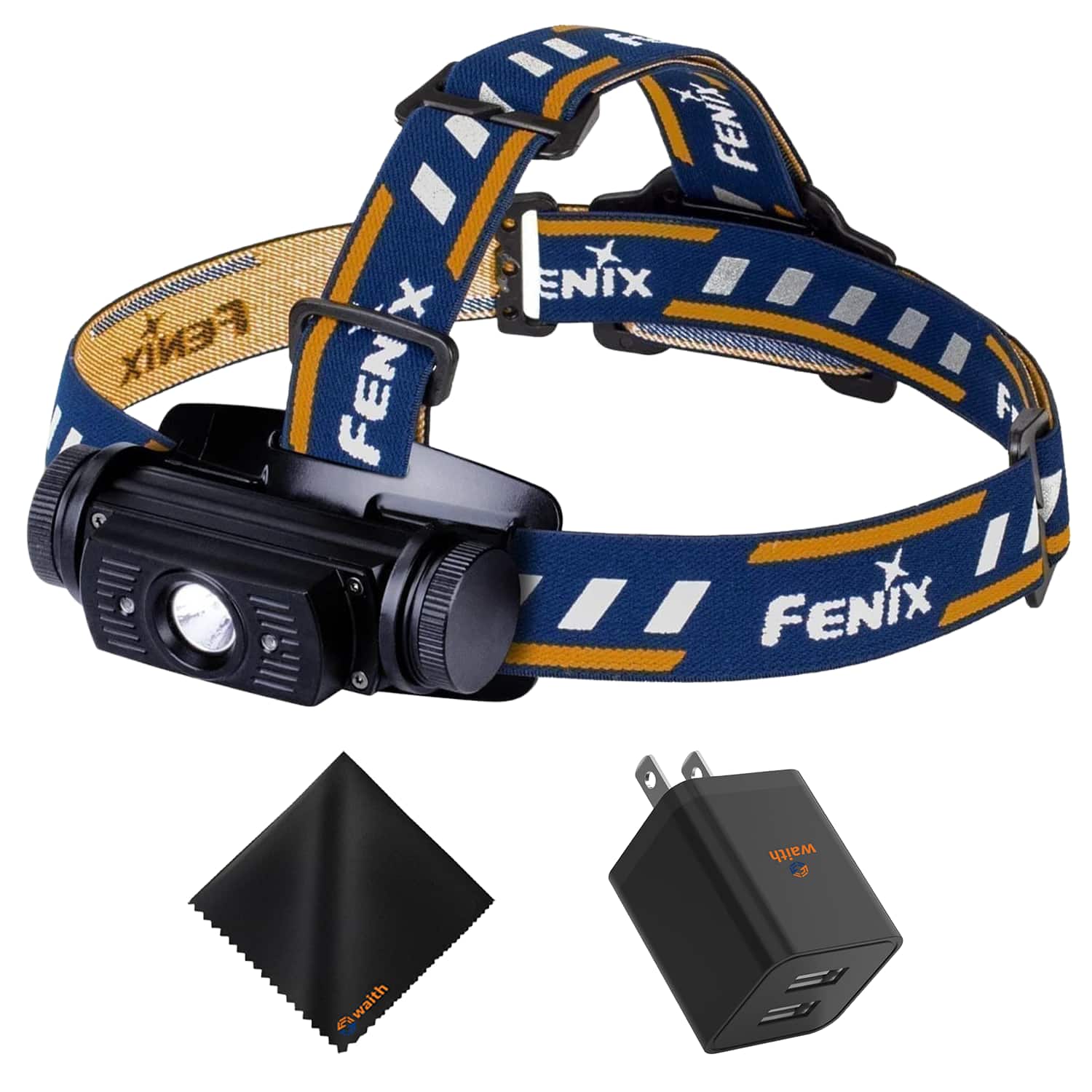 Fenix - HL60R LED Rechargeable Headlamp Dual USB 2.4A Wall Plug Cleaning Cloth Kit - Black