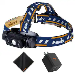 Fenix - HL60R LED Rechargeable Headlamp Dual USB 2.4A Wall Plug Cleaning Cloth Kit - Black