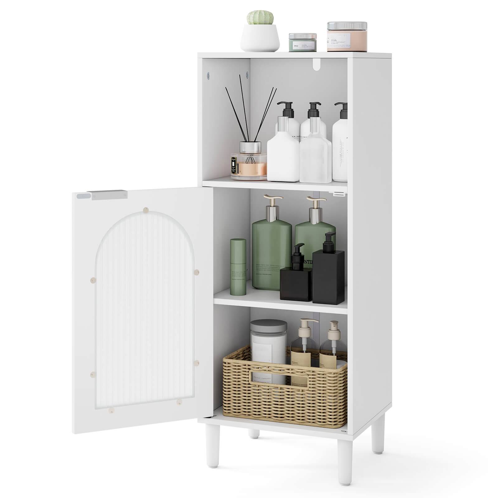 Front. Costway - Costway Bathroom Floor Cabinet Wood Side Storage Organizer with Adjustable Shelf White - White.