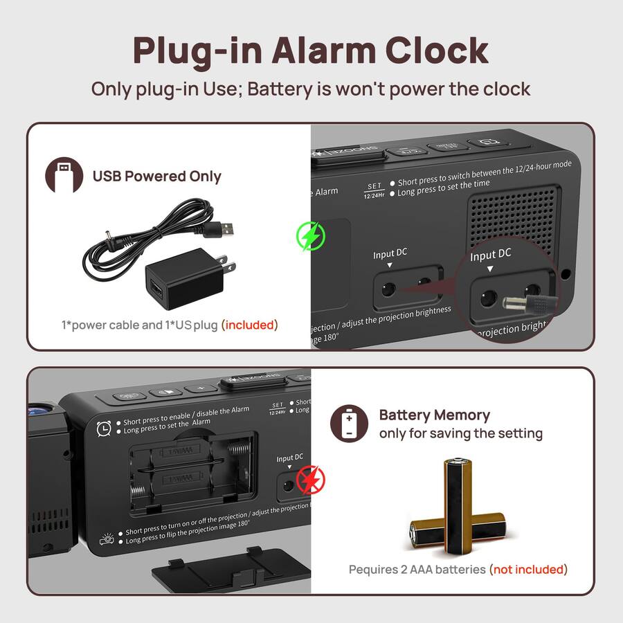 Clock Plugged In Dazzed Corner Projection Alarm Clock, Plug in RGB Digital Clock Black ...