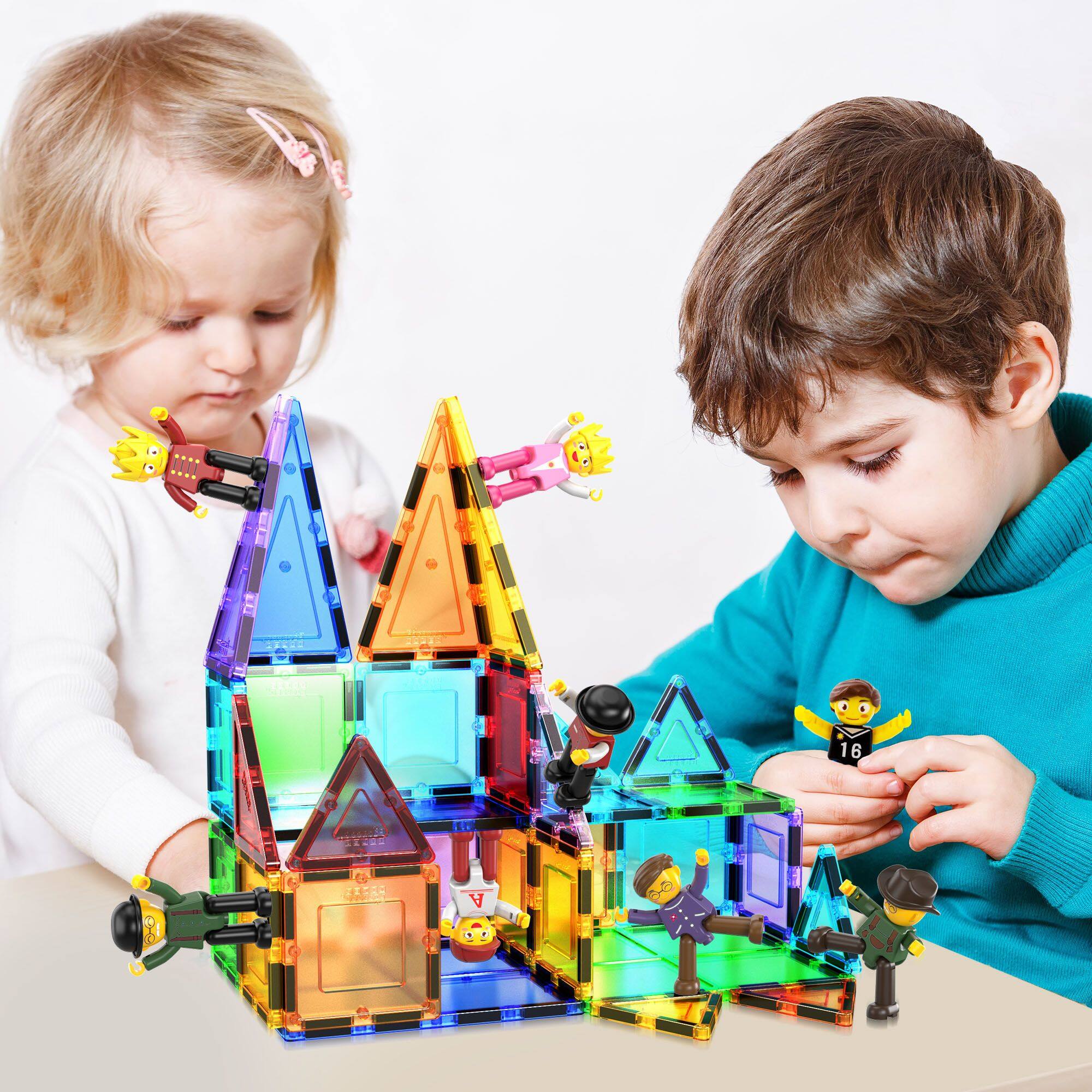 Alt View 2. PicassoTiles - PICASSO-TILES Family Character Magnetic Tile for Kids, 4PCS Construction STEM Building Blocks Educational Toy - Multicolor.