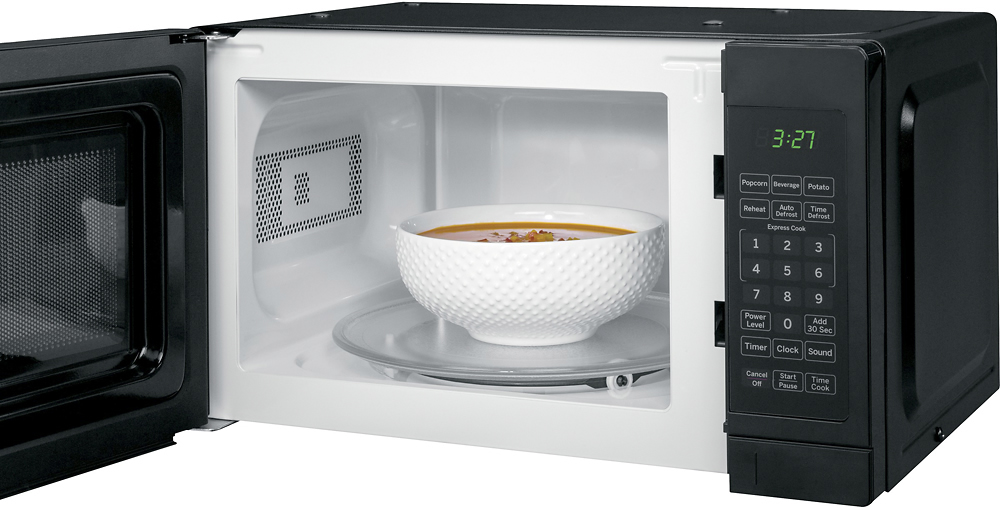 Angle View: GE - 0.7 Cu. Ft. Compact Microwave - Black on black