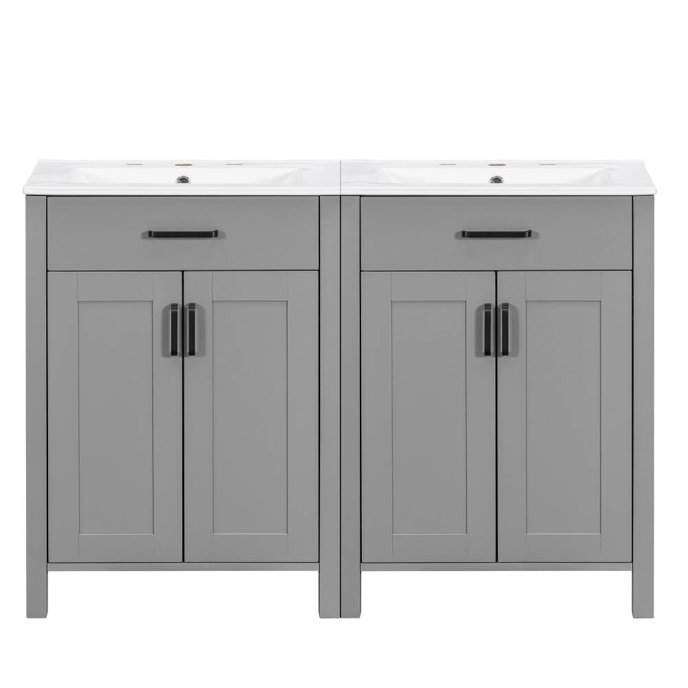 Alt View 9. Loheer - Loheer 48 inch double bathroom vanity Grey Freestanding Cabinet with Ceramic Sinks - Grey.