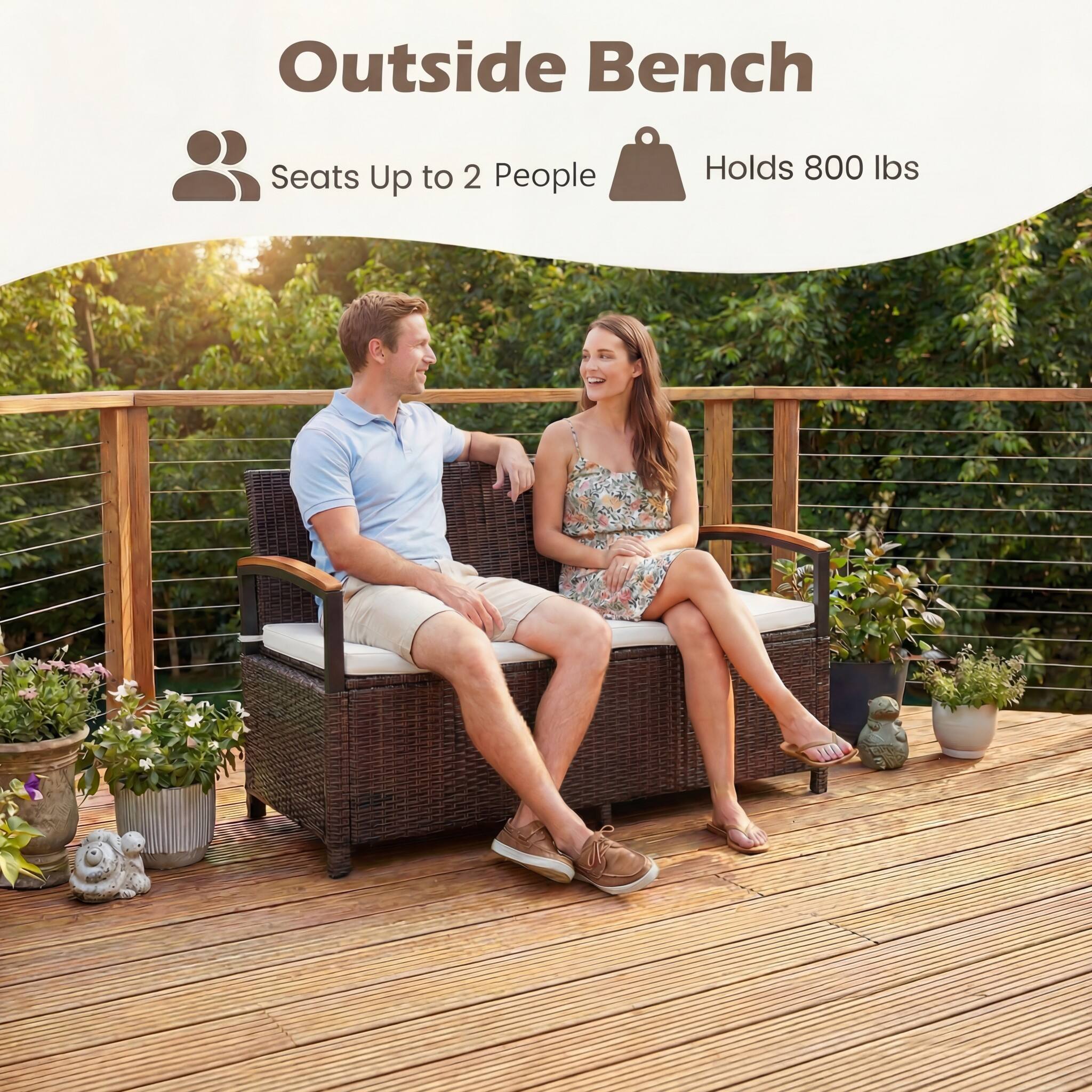 Outside Bench  
Seats Up to 2 People  
Holds 800 lbs