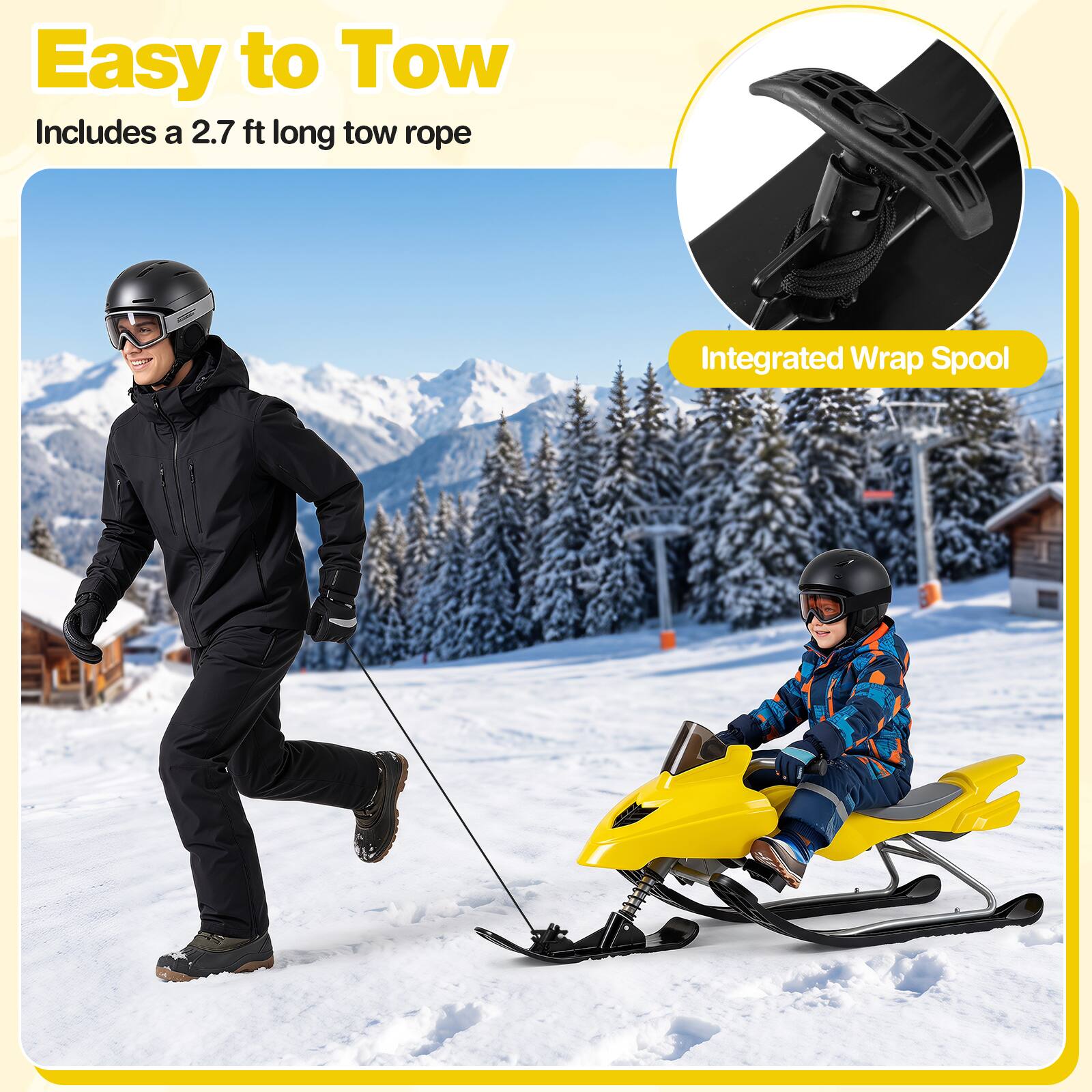Easy to Tow  
Includes a 2.7 ft long tow rope  
Integrated Wrap Spool
