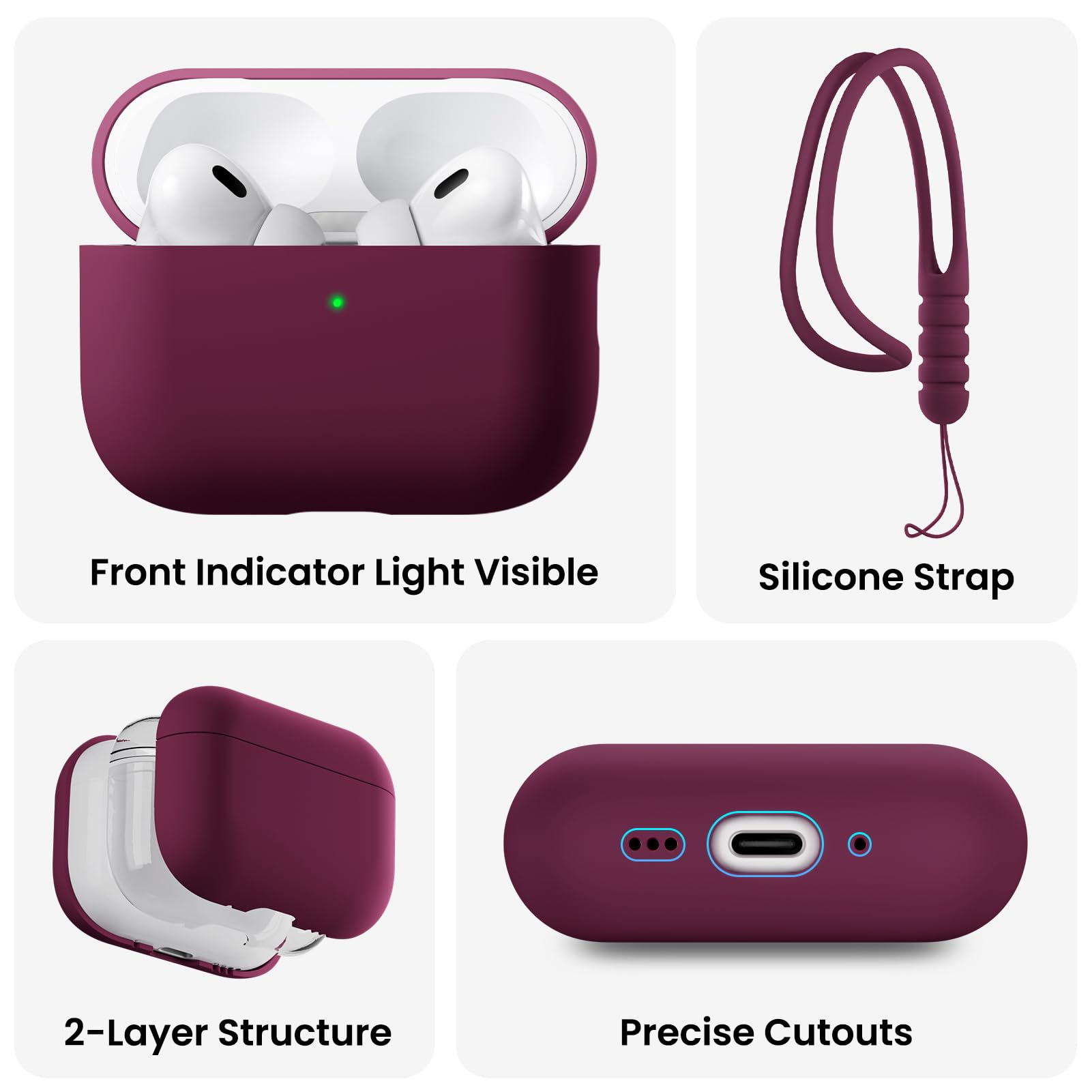 Front Indicator Light Visible  
Silicone Strap  
2-Layer Structure  
Precise Cutouts