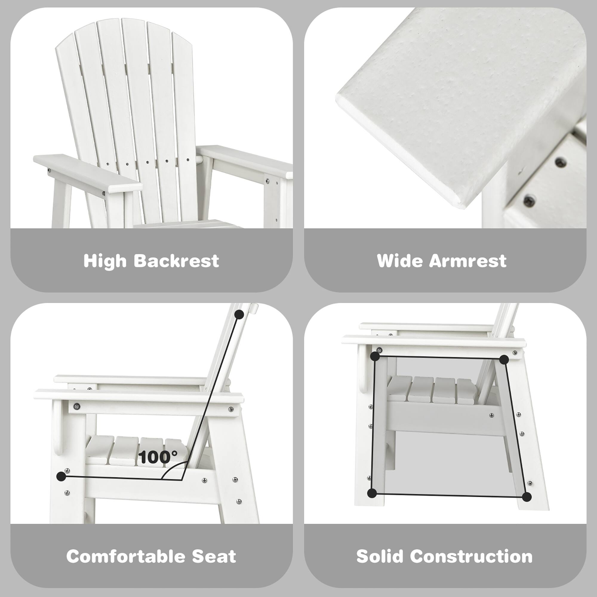 High Backrest  
Wide Armrest  
Comfortable Seat  
Solid Construction