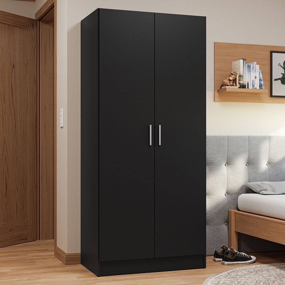 Angle. Madesa - Madesa 2 Door Wardrobe Storage Cabinet with Hanging Space and Ample Shelf 31"L - Black - Black.