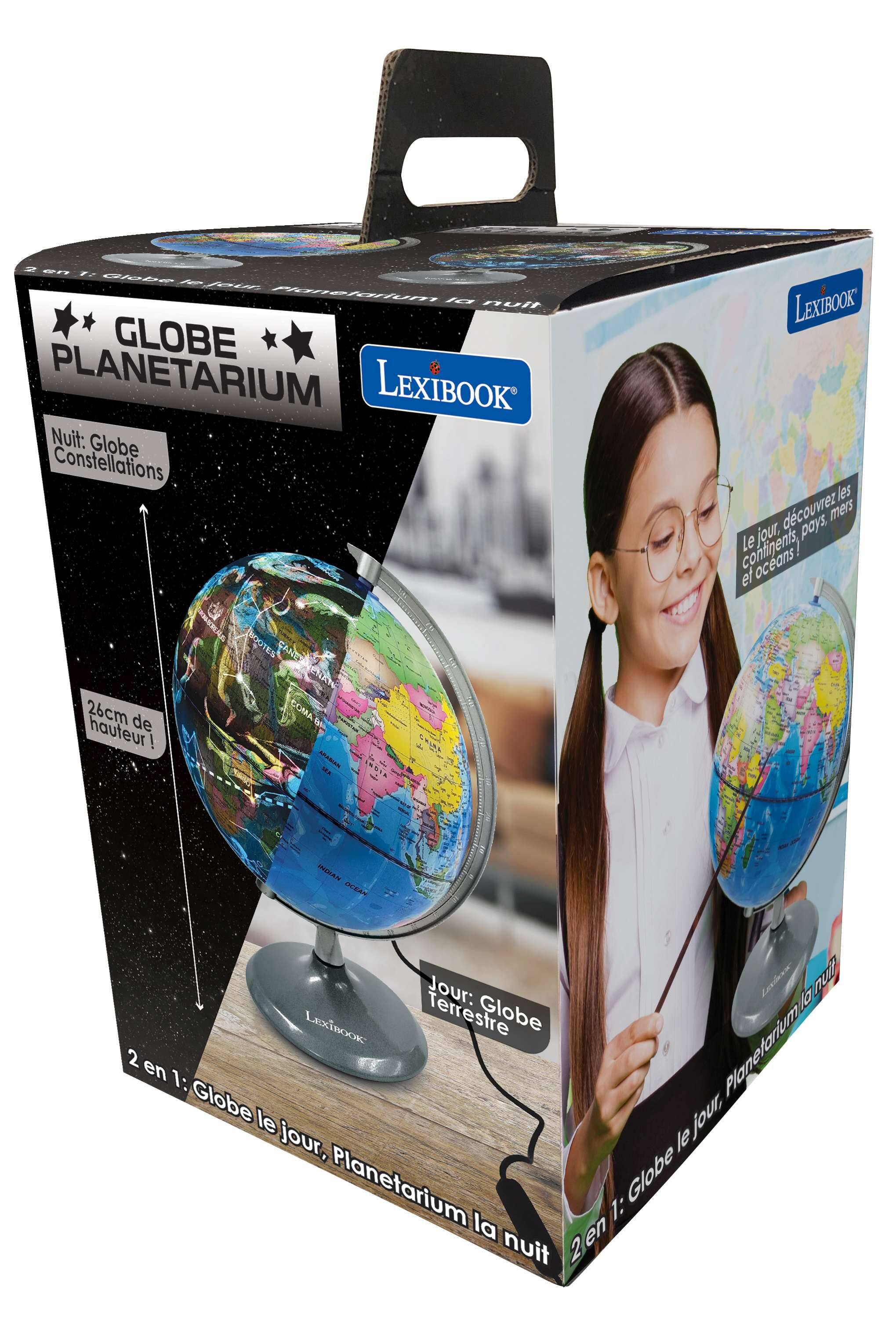 2 en 1: Globe le jour, Planetarium la nuit

GLOBE PLANETARIUM
LexiBook

Nuit: Globe Constellations
Jour: Globe Terrestre

26cm de hauteur!

LexiBook
Le jour, découvrez les continents, pays, mers et océans!
La nuit, découvrez les constellations!