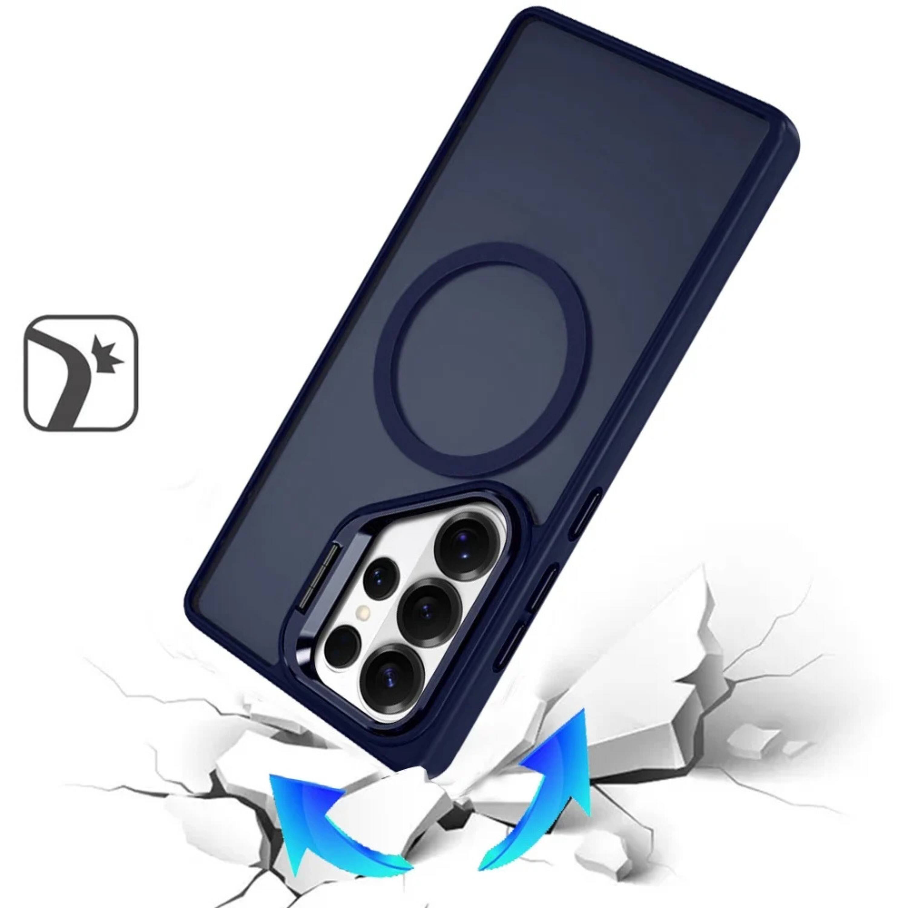 Angle. Kitcheniva - Magnetic Circle Camera Lens Stand Protective Phone Case With Tempered Glass For Samsung S26 Ultra Navy Blue - Blue.