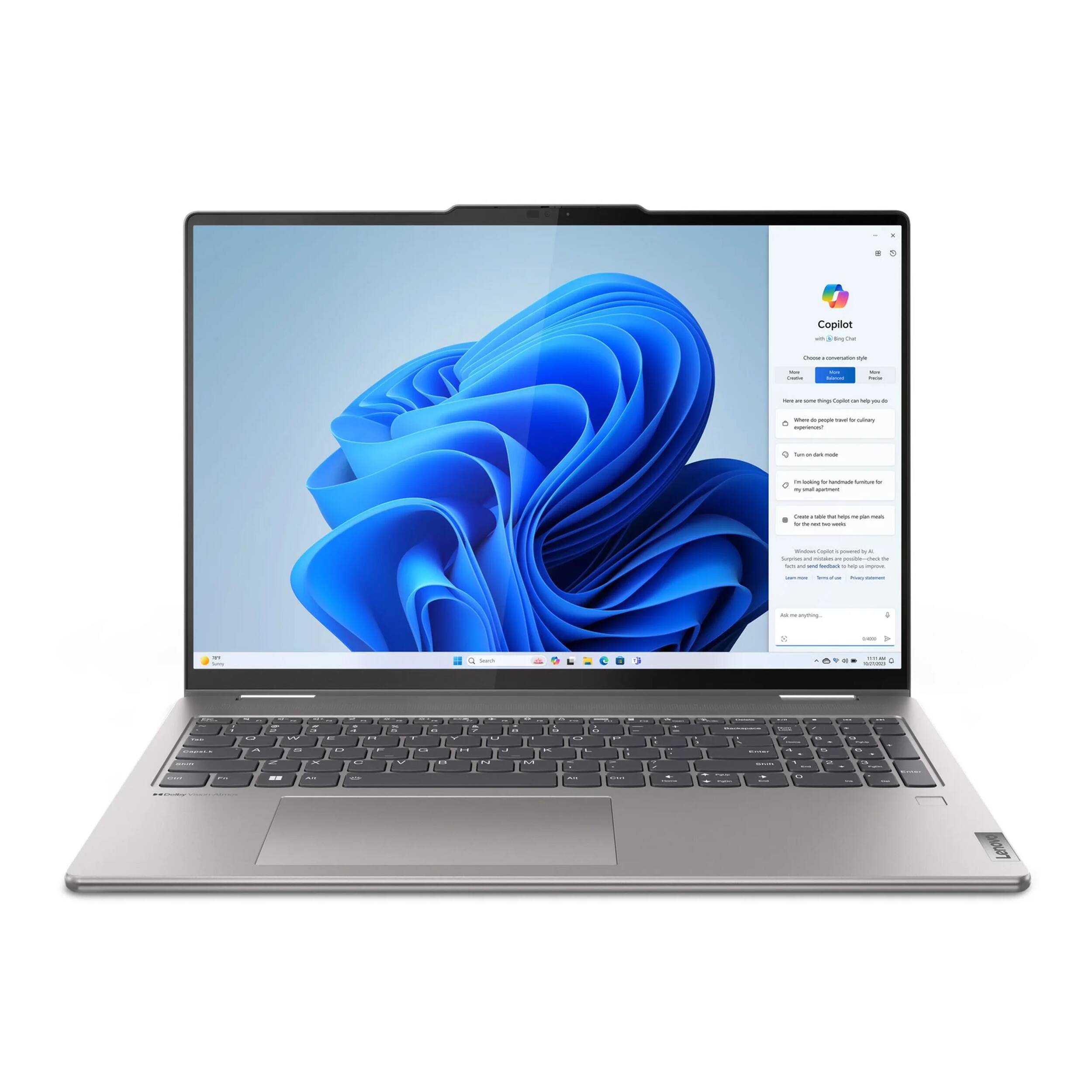 Alt View 3. Lenovo - Lenovo Yoga 7 16" Touchscreen 2-in-1 Laptop,AMD Ryzen 7 8840HS,16GB RAM,1TB SSD,Backlit Keyboard,Win 11 Pro,Grey - Grey.