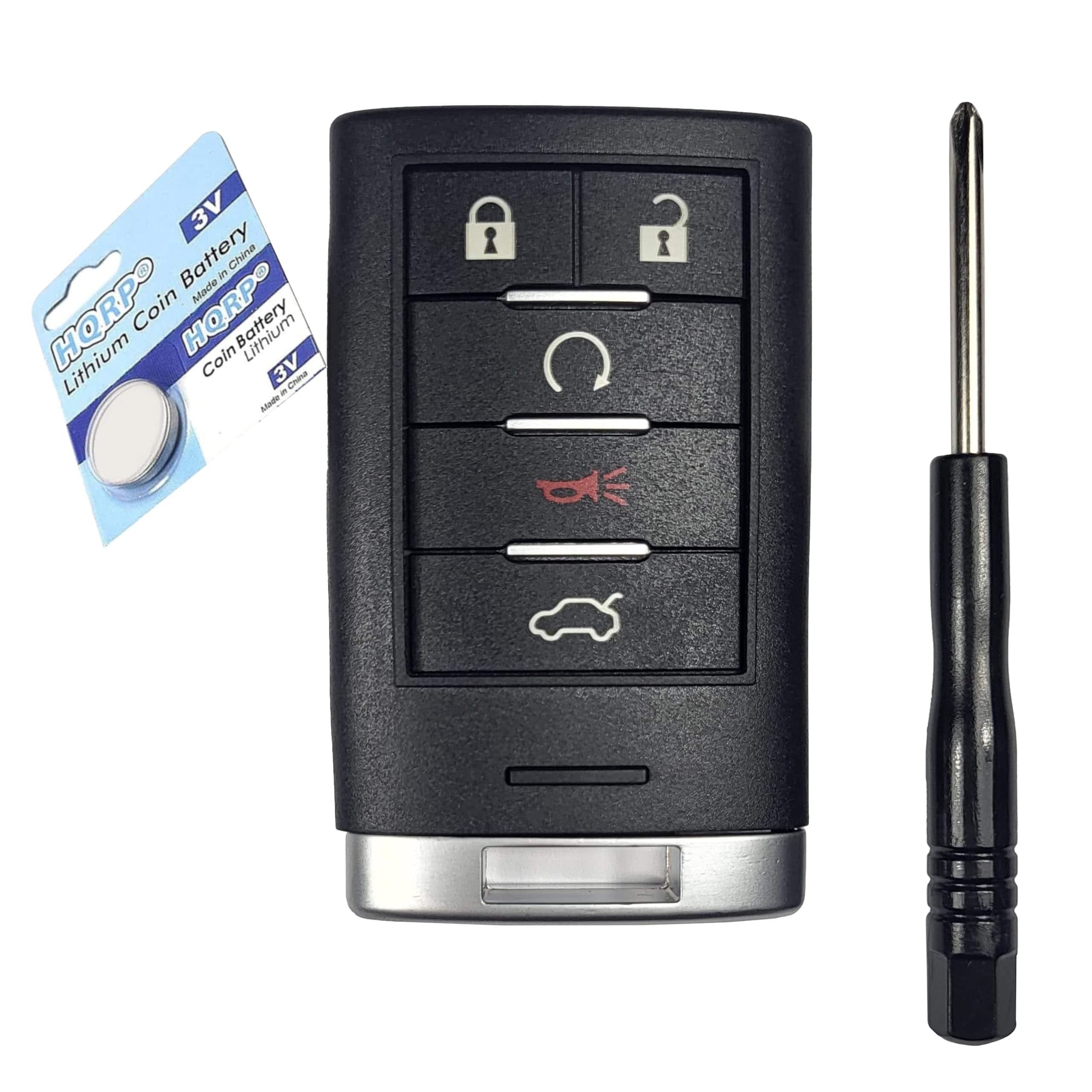 HQRP - Flip Key Fob Shell Case with 5 Buttons and Battery for Cadillac CTS STS SRX DTS 2008-2013 - Black