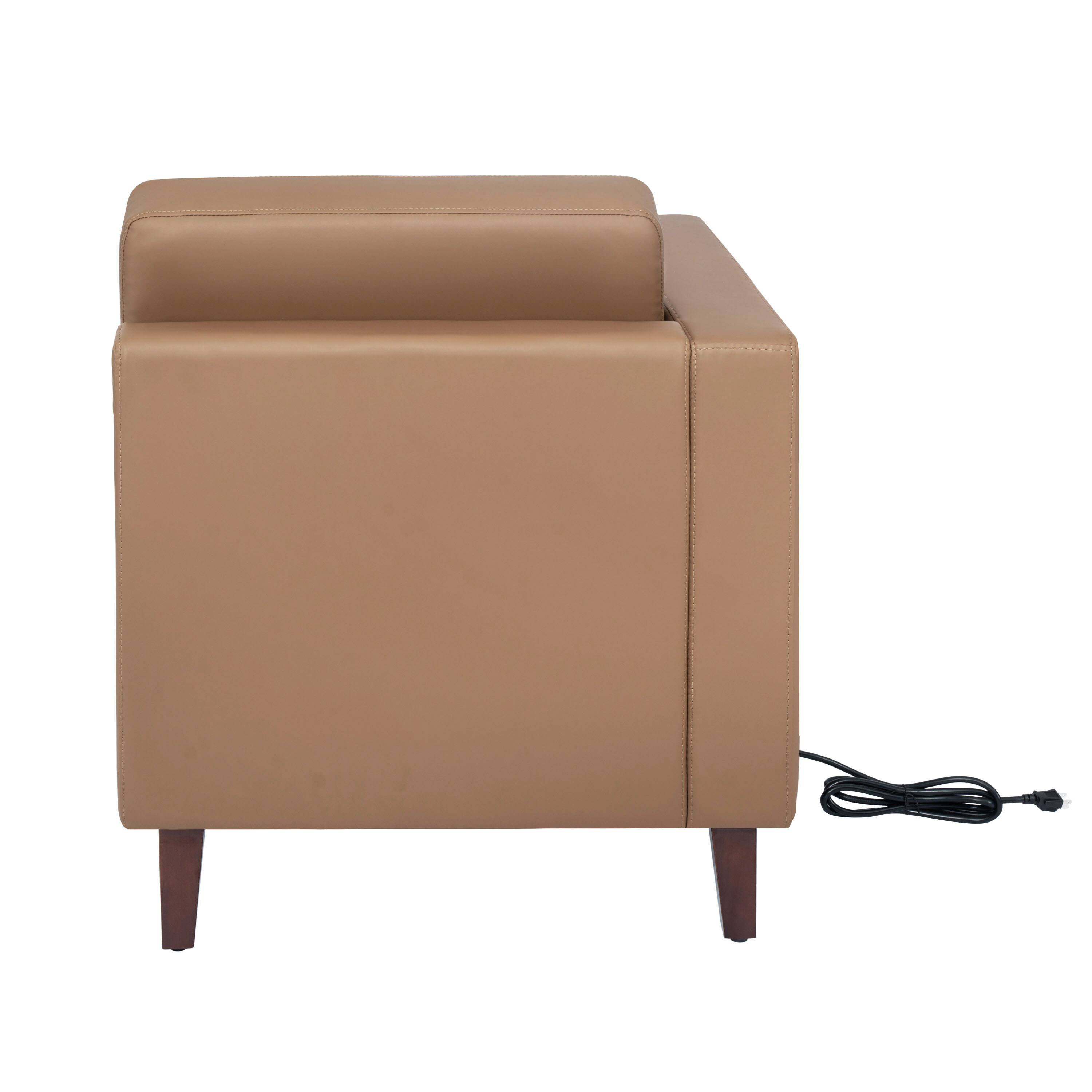 Back. Flash Furniture - HERCULES Artemis Cognac LeatherSoft Left Arm Reception Chair, 2 AC Outlets/1 USB/1 USB-C Ports and Wooden Walnut Legs wi - Brown.
