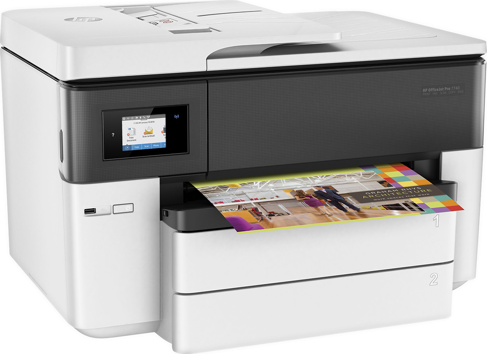 Angle View: HP - OfficeJet Pro 7740 Wireless All-In-One Inkjet Printer - White
