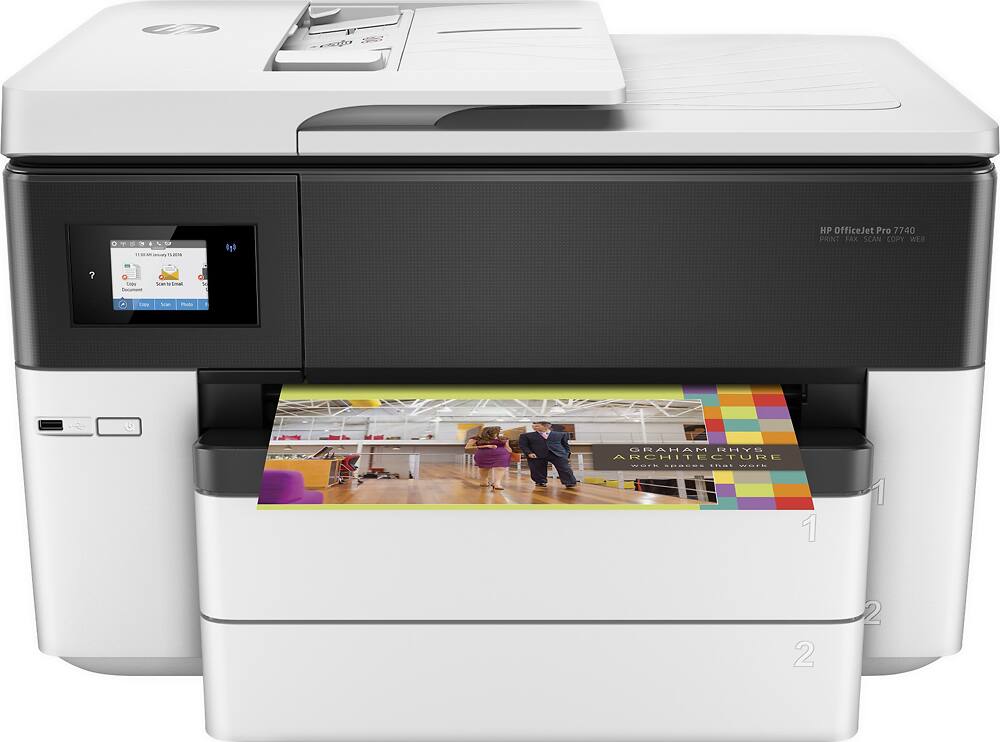 Front. HP - OfficeJet Pro 7740 Wireless All-In-One Inkjet Printer - White.