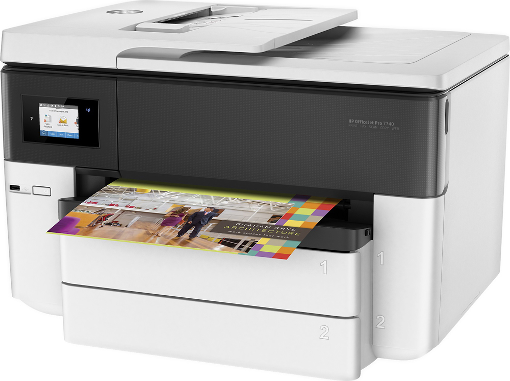Left View: HP - OfficeJet Pro 7740 Wireless All-In-One Inkjet Printer - White