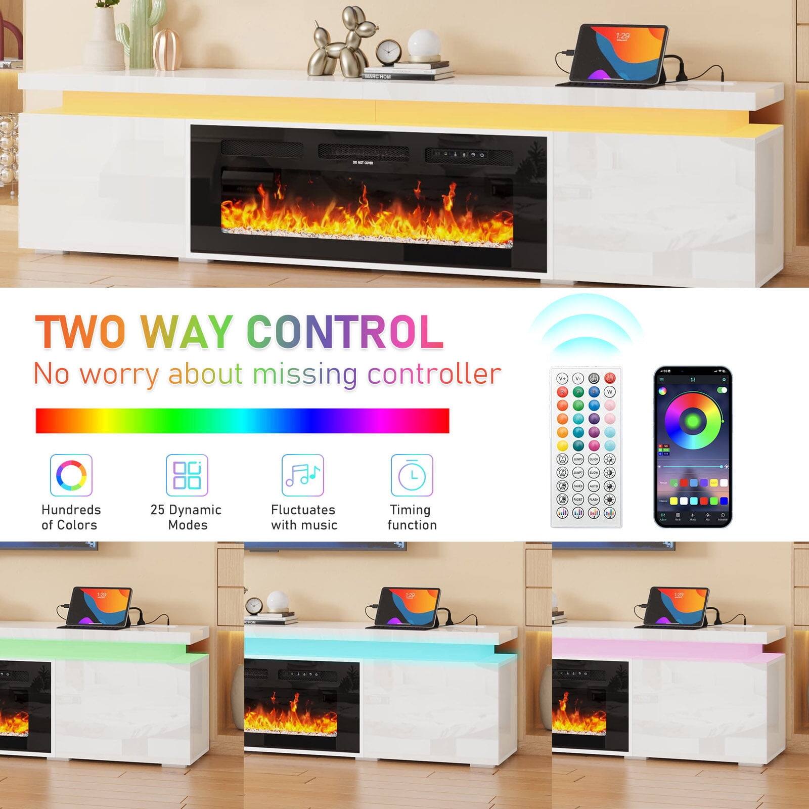 TWO WAY CONTROL  
No worry about missing controller  

Hundreds of Colors  
25 Dynamic Modes  
Fluctuates with music  
Timing function