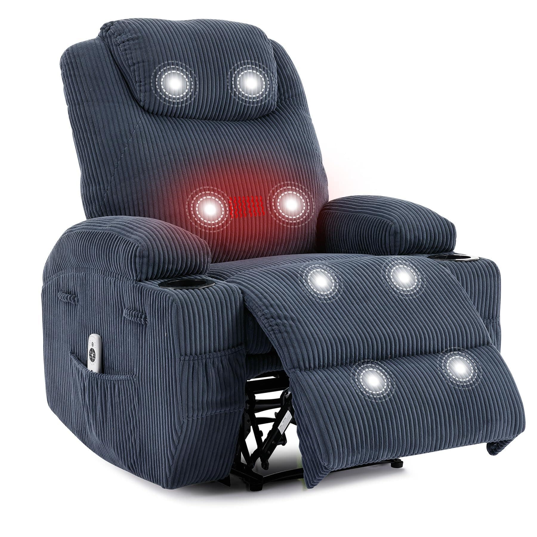 Acekool - Massage Recliner Chair with Heat - Ultra-Comfortable Reclining (135° Adjustable), Dual Cup Holders - Blue