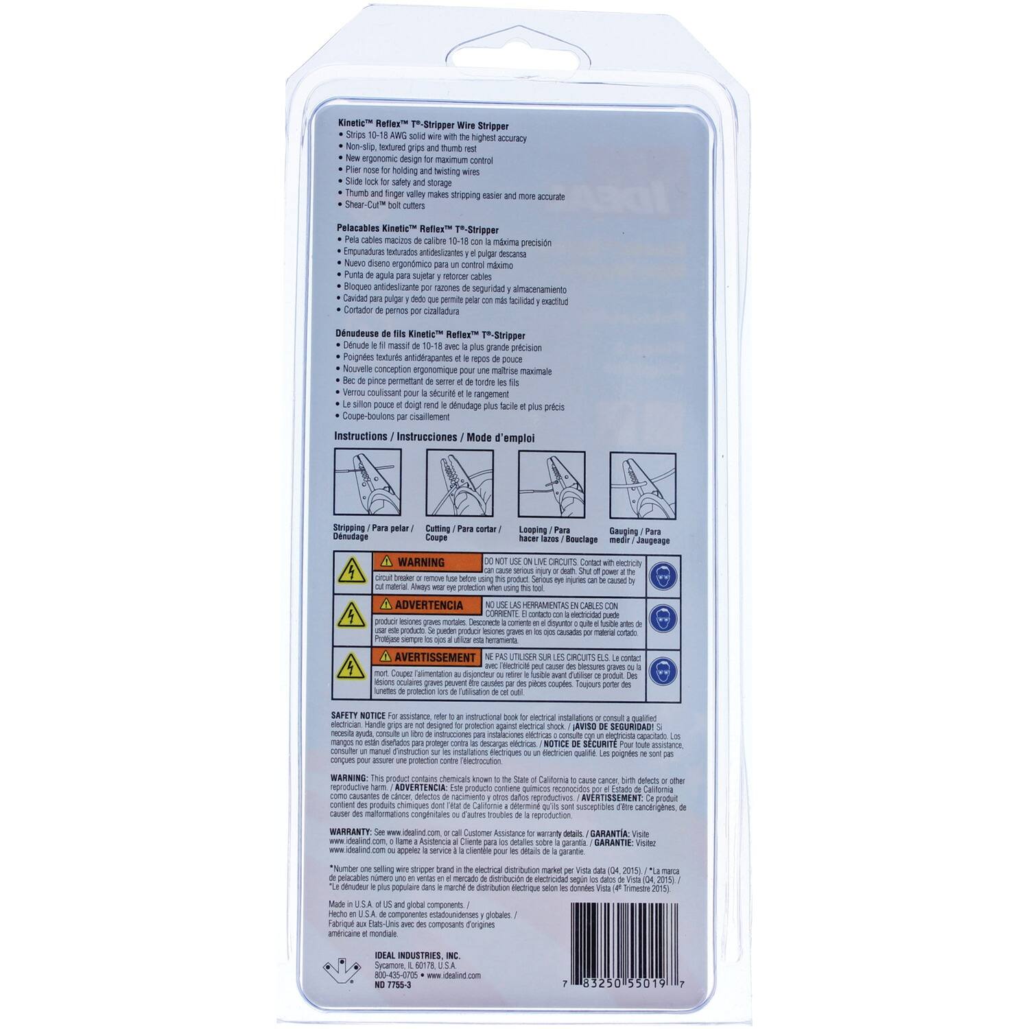 Ents Retieu T*-Stripper Stripper Strips highest accuracy Non-slip textured ergonomic design maximum control holding twisting storage Thumb thumb makes stripping accurate Shear-Cut cutters Pelacables Kinetic Retex 1*-Stripper cables macizos callibre máxima precisión Empunaduras intrados andesidanes descansa diseño ergonómico control marine agu suetar netorcer cables Bloquec antideslizante nazones seguridad almacenamiento Cavidad Jupa permite taolidad Steo Cortador pemes cizalatura Denudeuse Linetc Reflex *-Stripper Denude grande precisión Poignes teatunes antiderapantes pOUCe VoLvee concxption ergonomique maximum permettant eTou counssant curt rangement dmudage prtuis Coupe-boulons cisa/ement Instructions Mode emploi Stripping Denodage peiar Coupe Looping Sauging Bouclage WARNING edch protaction ADVERTENCIA HENMENTAS COHMENTL cOat prduct as Soutr protct ainn Pollure AVERTISSEMENT eedrical c alimentation CH Cutl COD Toujoums protection atirution