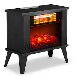 Winado - 15" Electric Fireplace Heater, Freestanding Wooden Fireplace Stove with 3D Realistic Flame, Overheat Protection, 1000W - Black