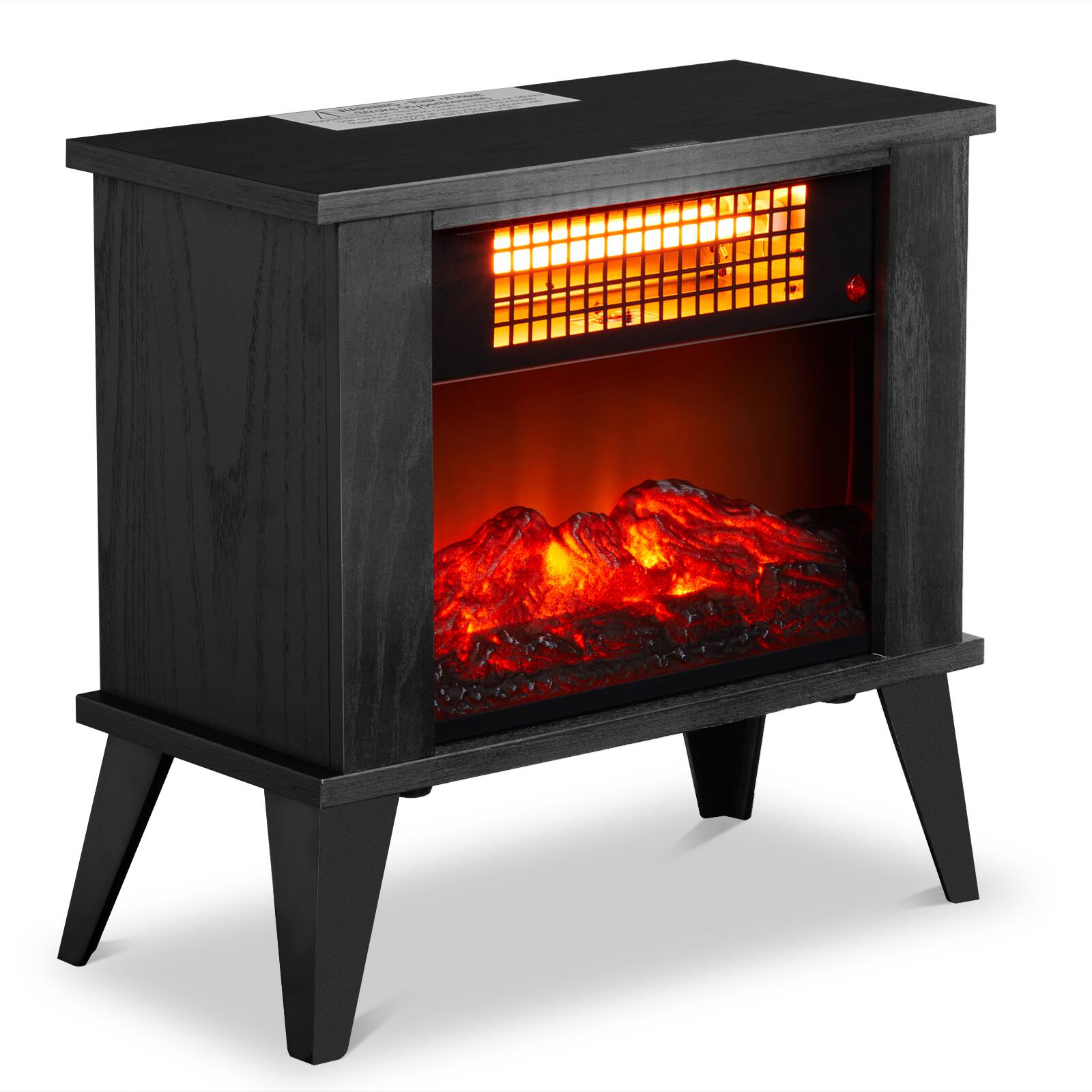 Winado - 15" Electric Fireplace Heater, Freestanding Wooden Fireplace Stove with 3D Realistic Flame, Overheat Protection, 1000W - Black