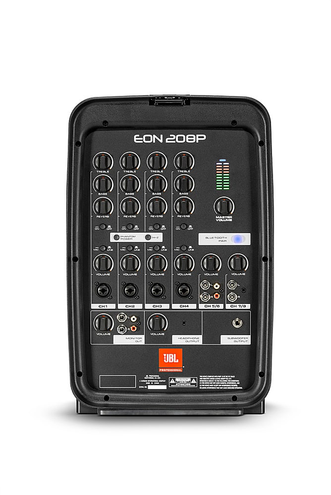 Alt View 1. JBL - EON208P 8" 2 way PA System with Integrated 8 Channel Mixer and Microphone - Black.